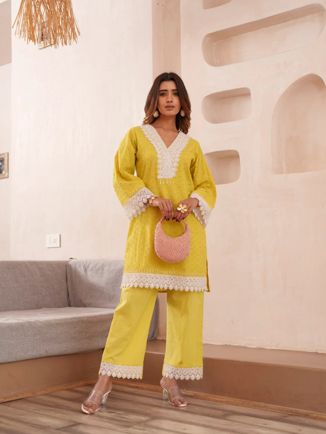 Subarna Amber Cotton Shchiffli Co-ord Set - Image 6