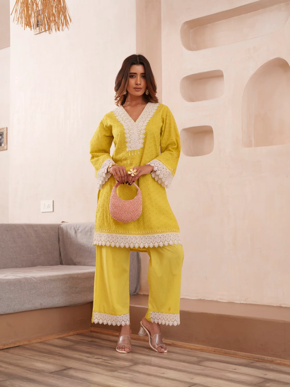 Subarna Amber Cotton Shchiffli Co-ord Set - Image 7