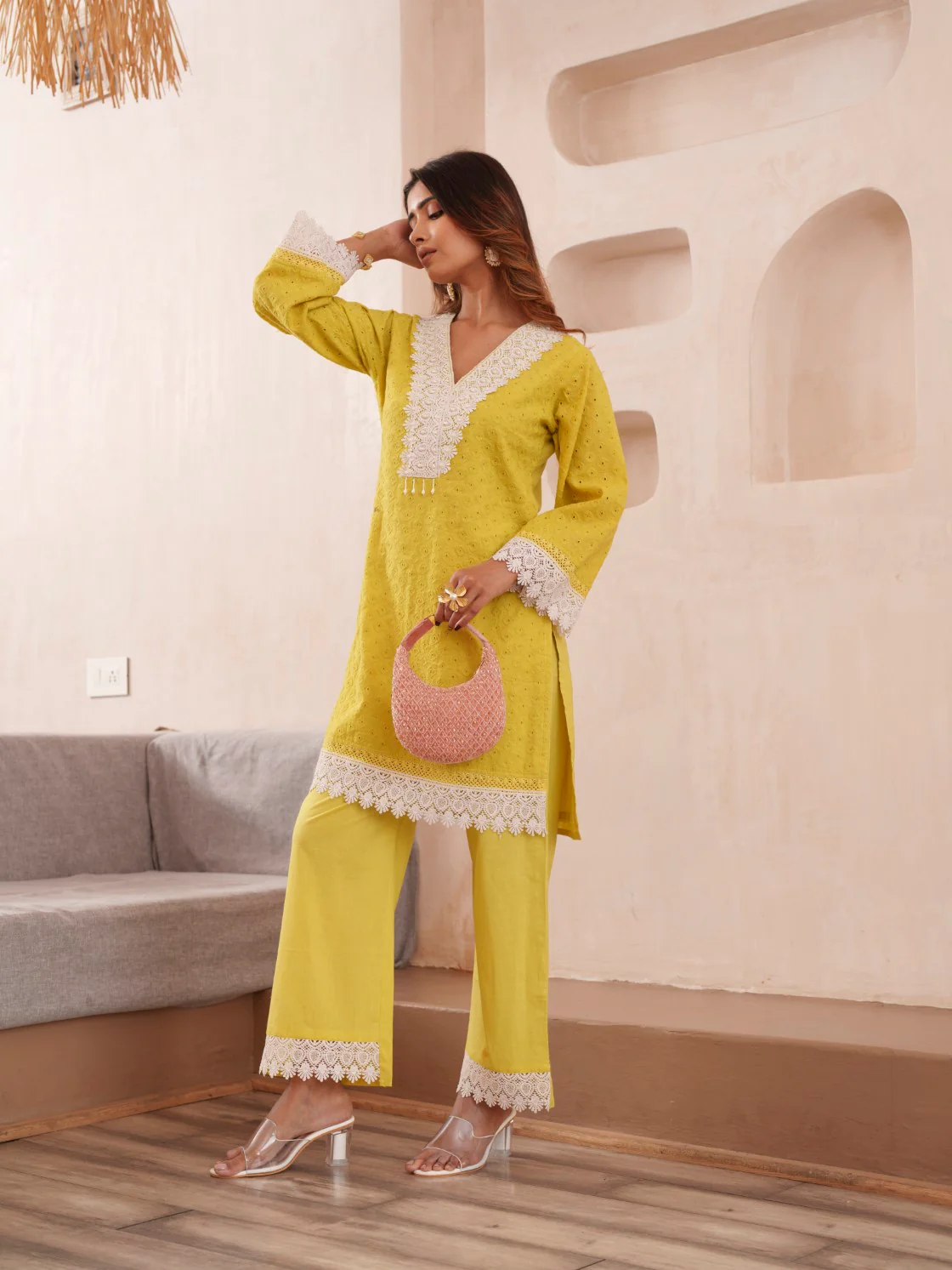 Subarna Amber Cotton Shchiffli Co-ord Set - Image 8