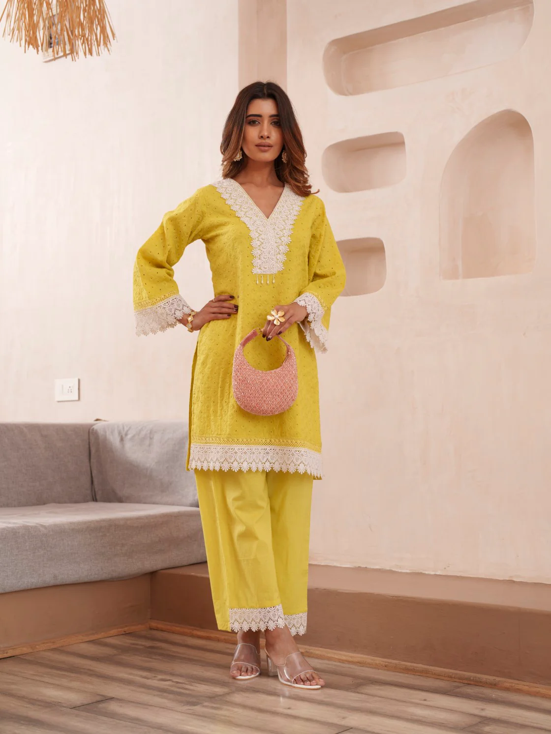 Subarna Amber Cotton Shchiffli Co-ord Set - Image 9