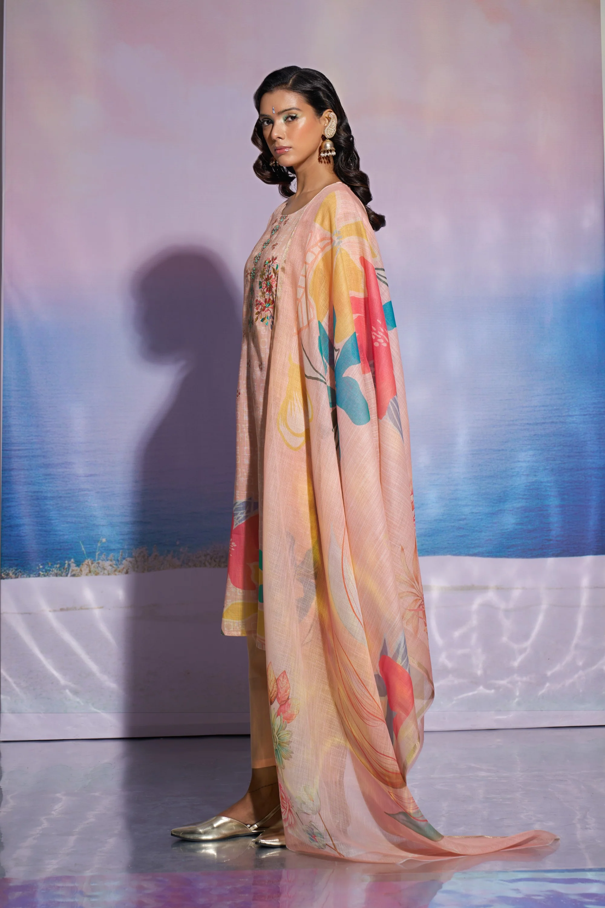 Jaideep Peaches Cotton Embroidered Suit Set - Image 3