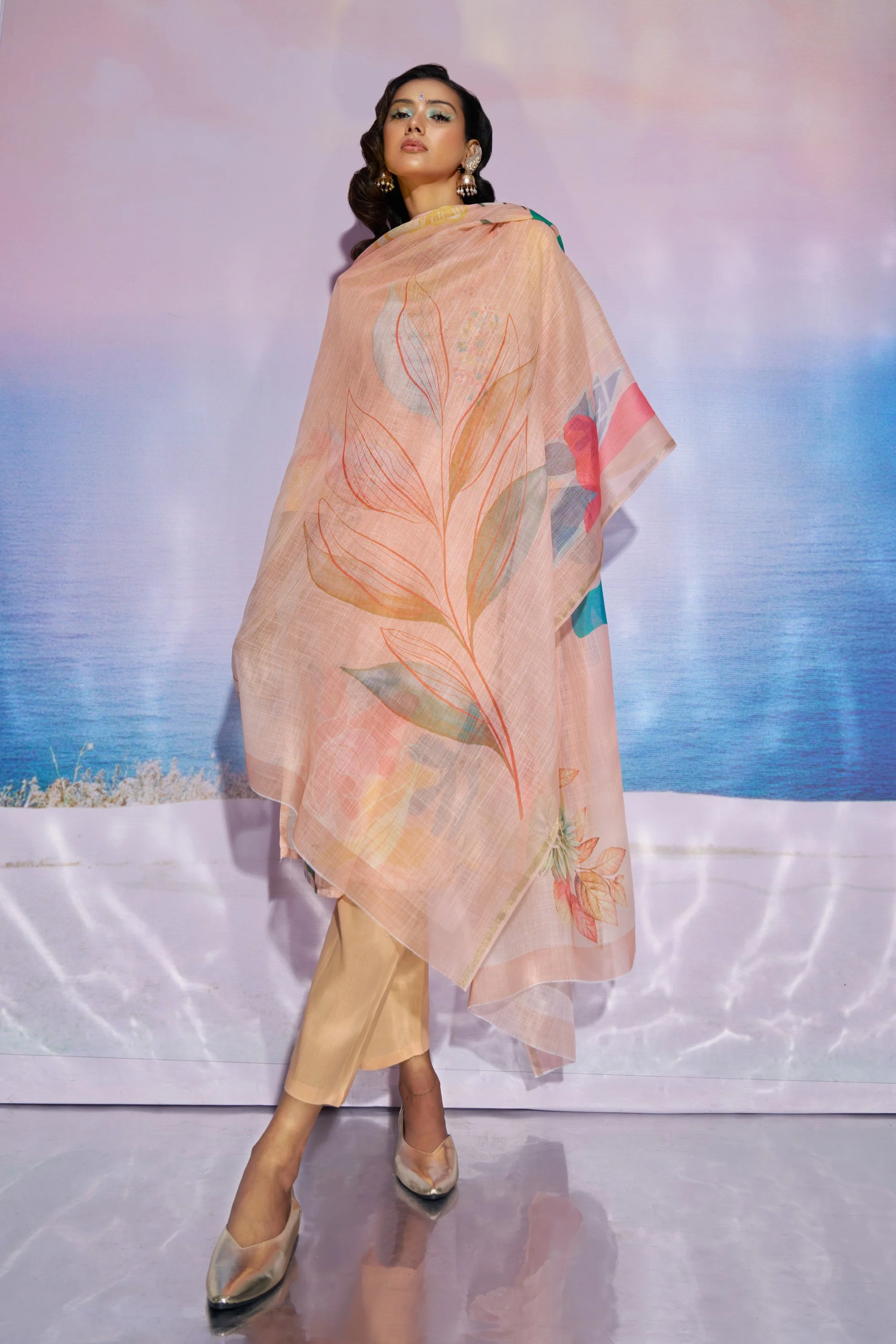 Jaideep Peaches Cotton Embroidered Suit Set - Image 4