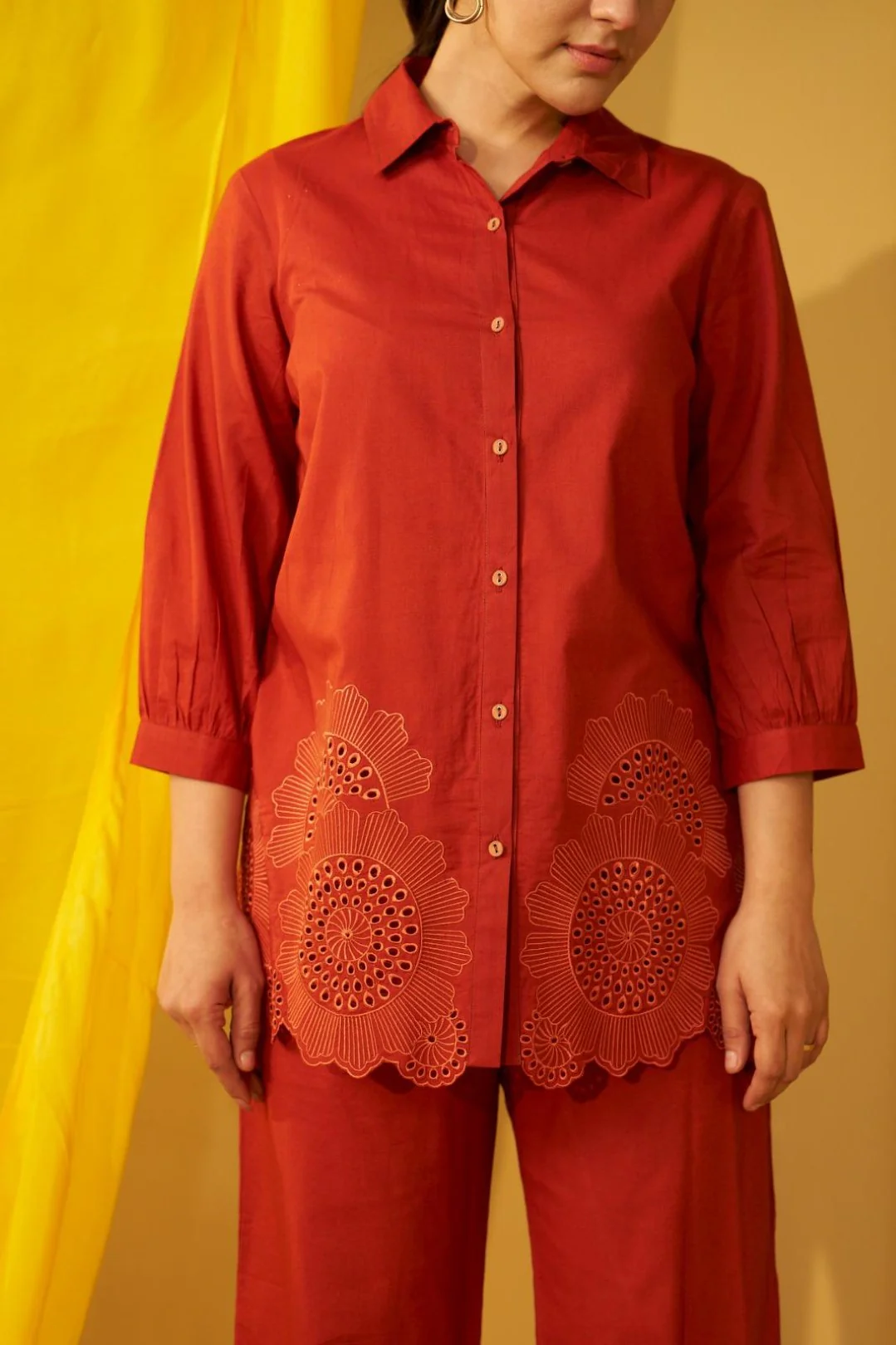 Tisca apricot embroidery co-ord set - Image 3