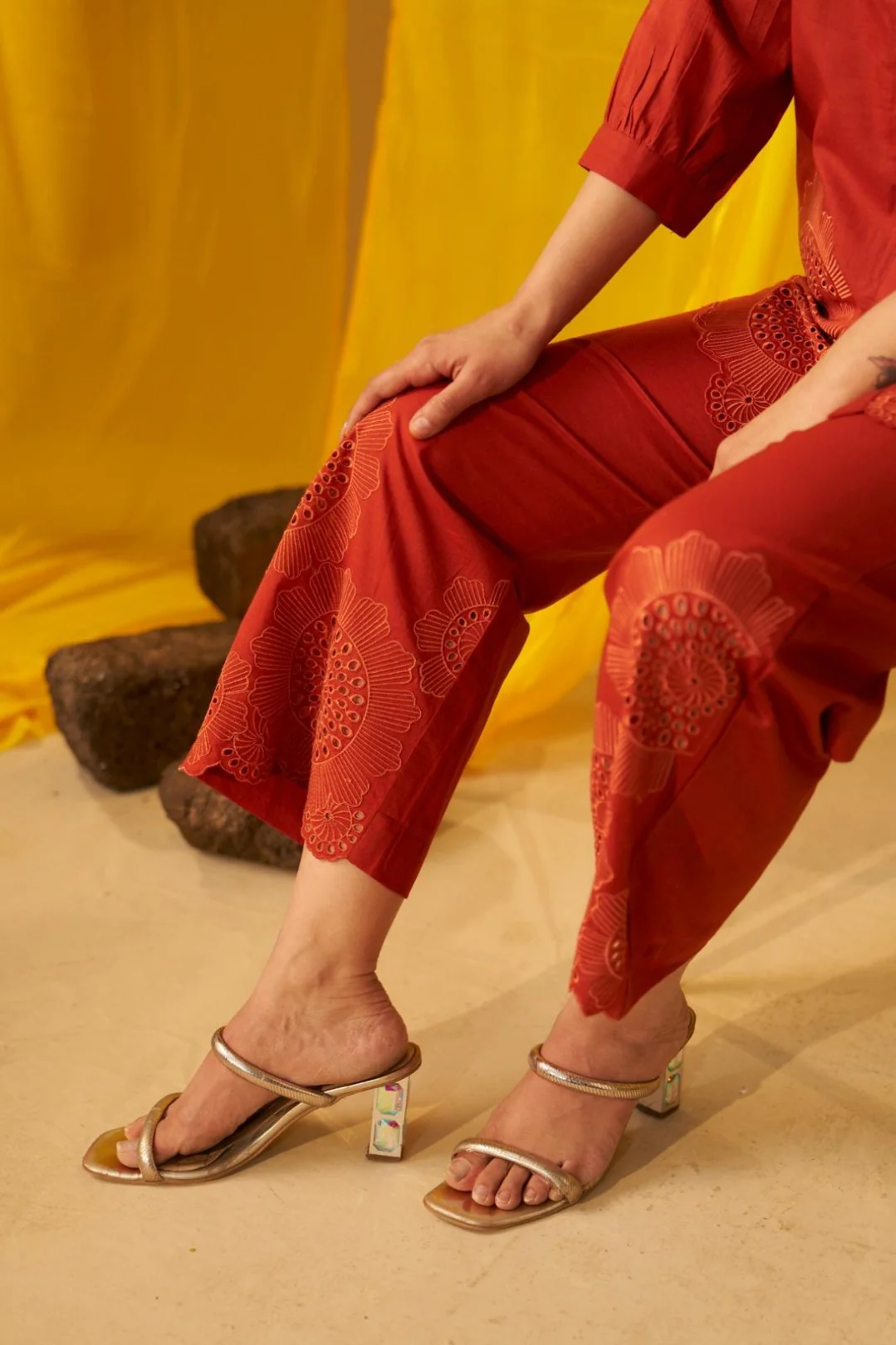 Tisca apricot embroidery co-ord set - Image 5