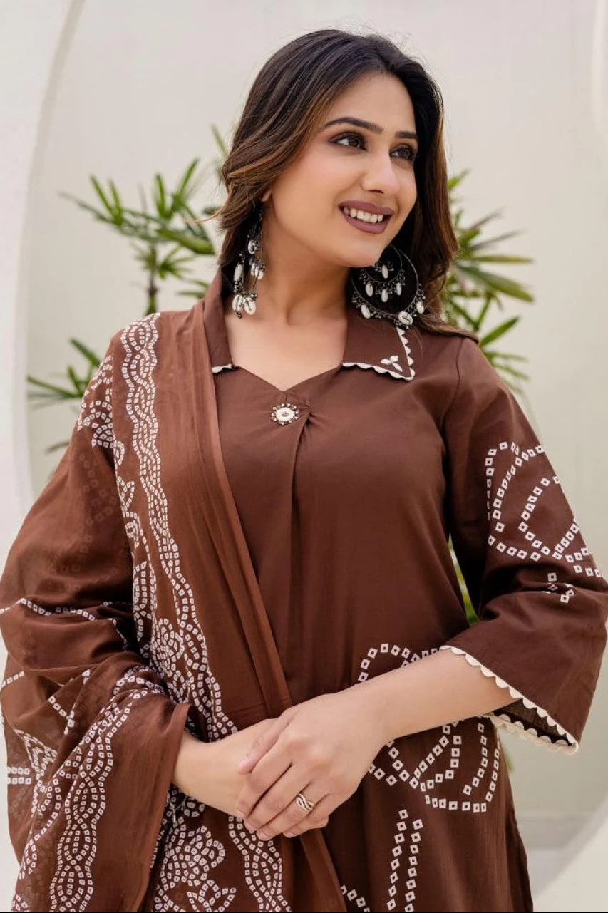 Girnar tan cotton suit set - Image 2