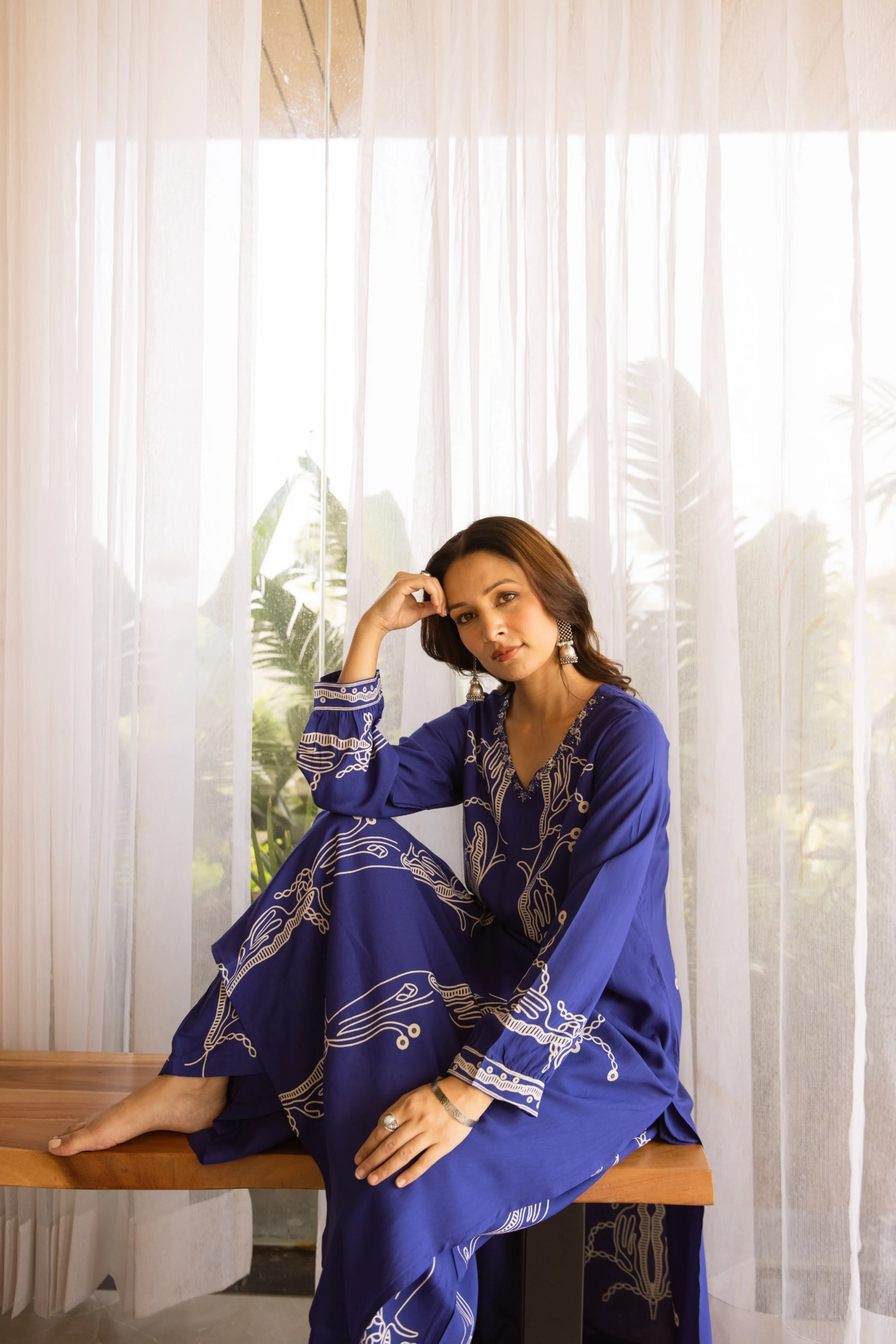 Kabool Hibis Printed Kurta Pant Set - Image 7
