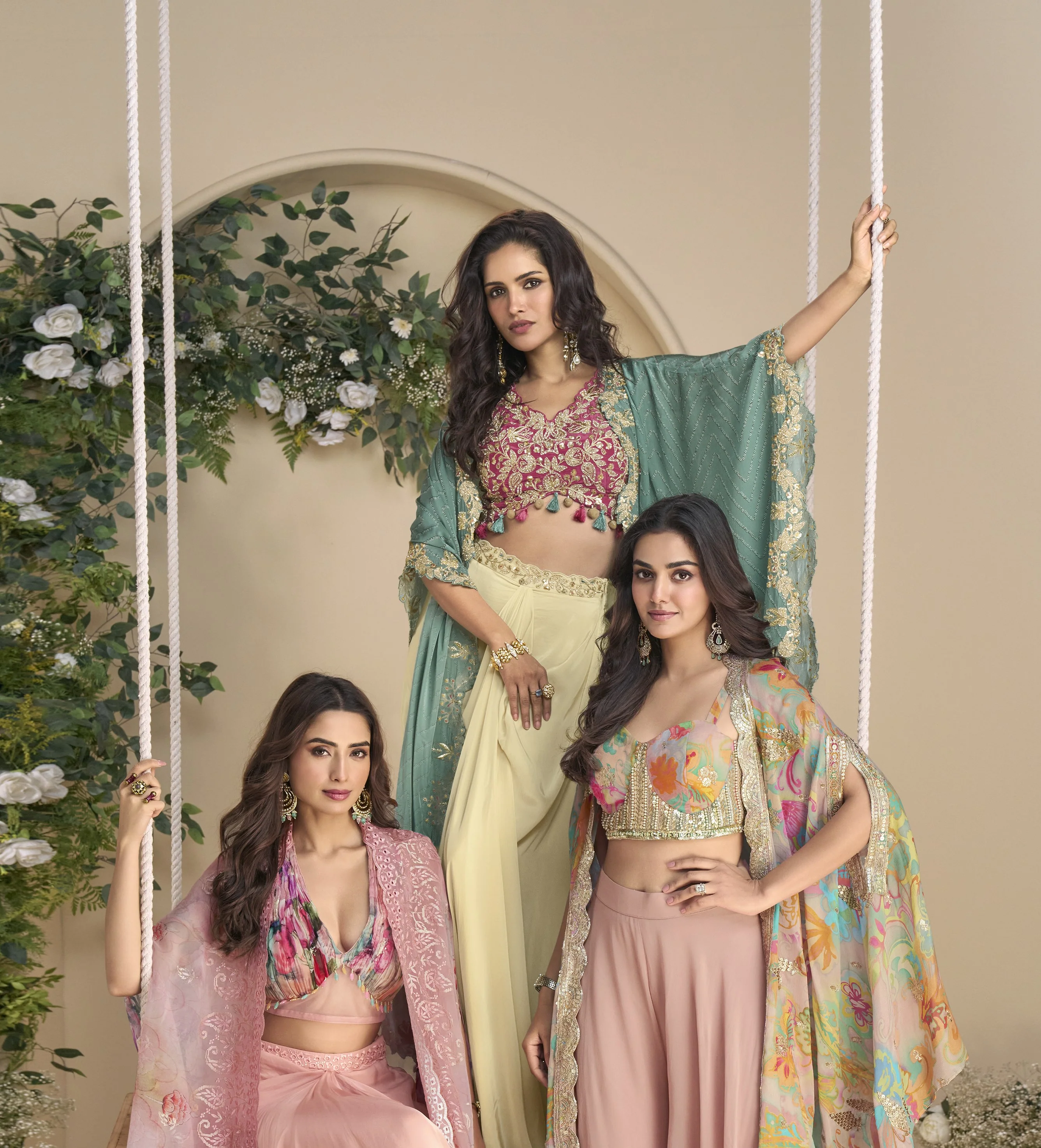 Amulya Salmon Fusion Wear Drape skirt Set - Image 4
