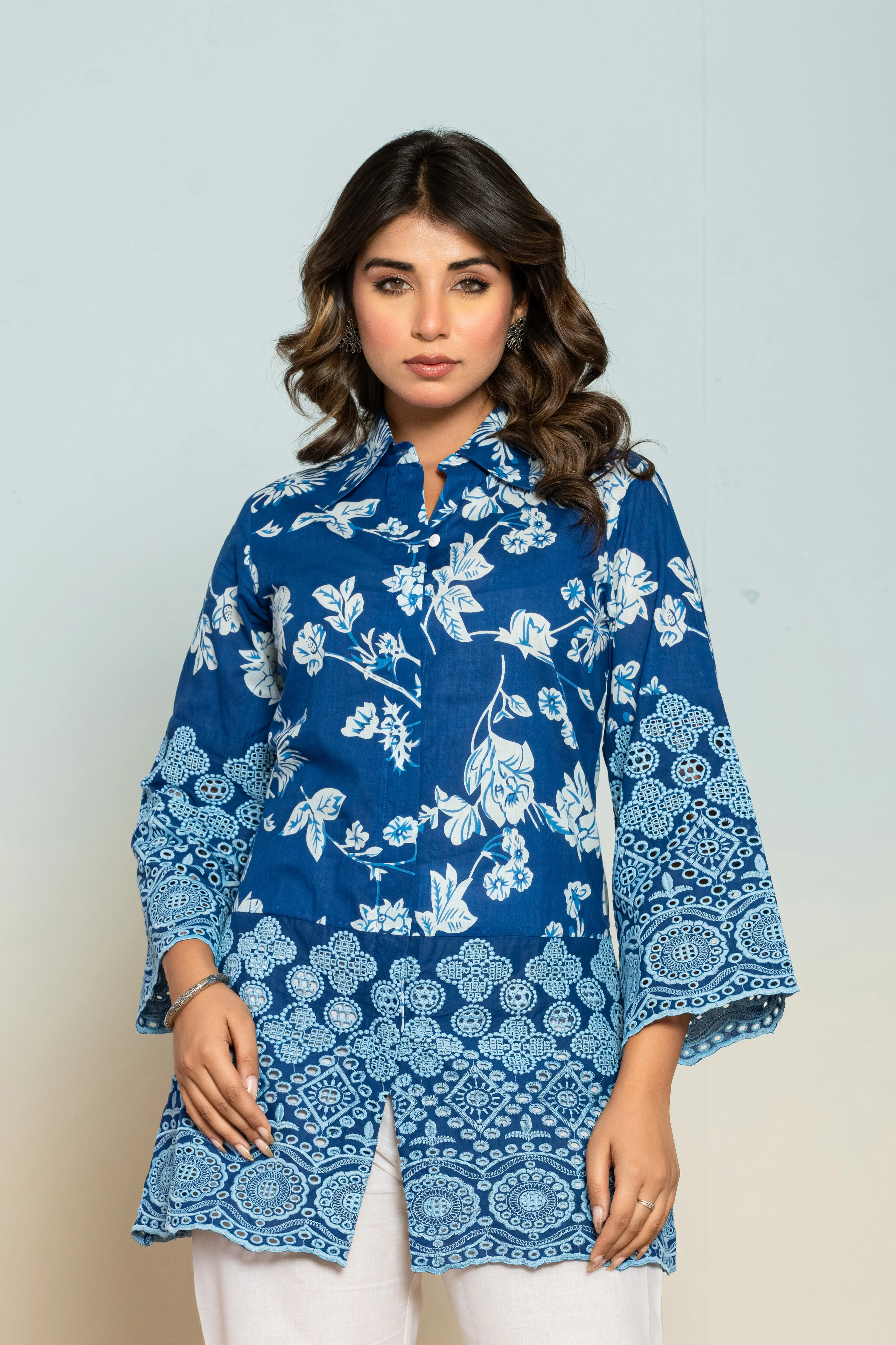 Shloka lapis Schiffli Cotton Co-ord Set - Image 2