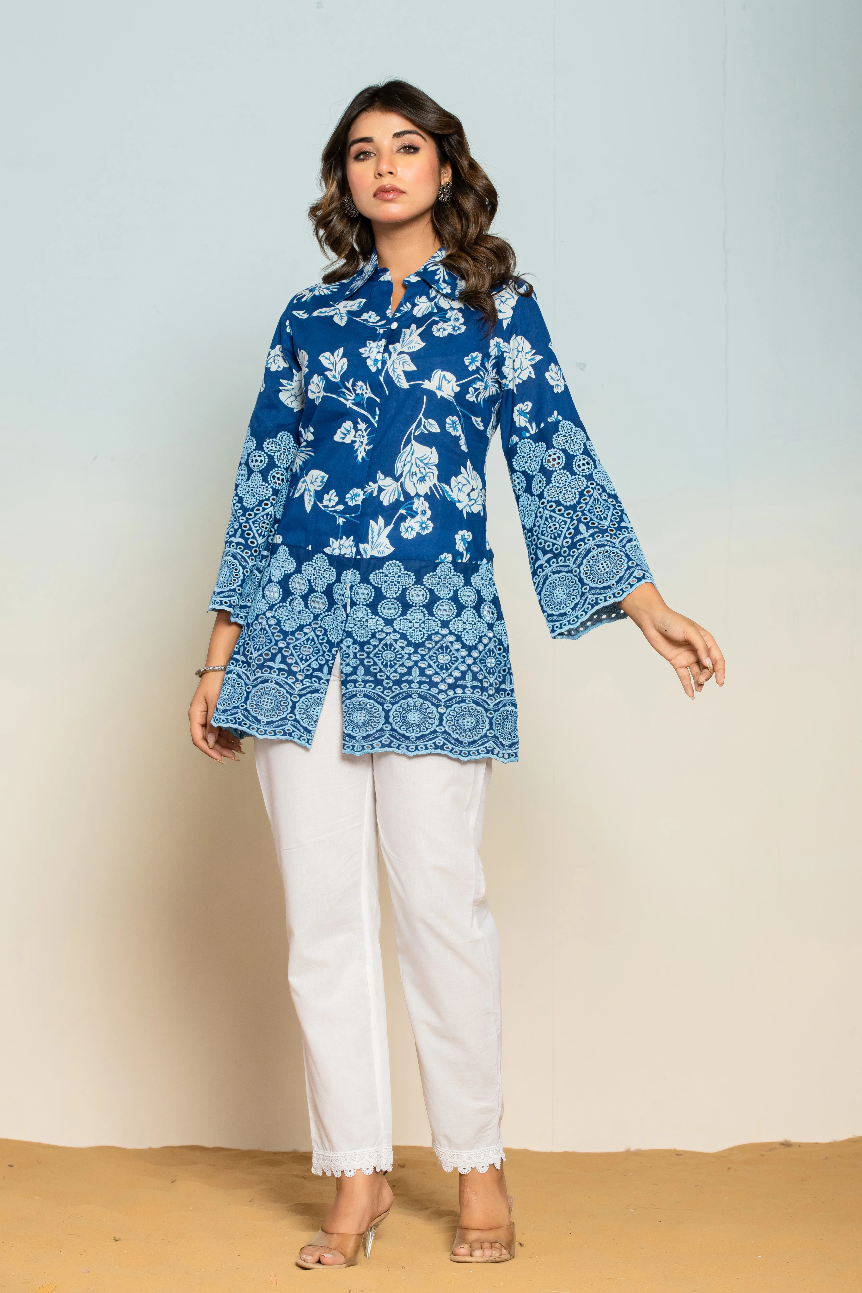 Shloka lapis Schiffli Cotton Co-ord Set - Image 3