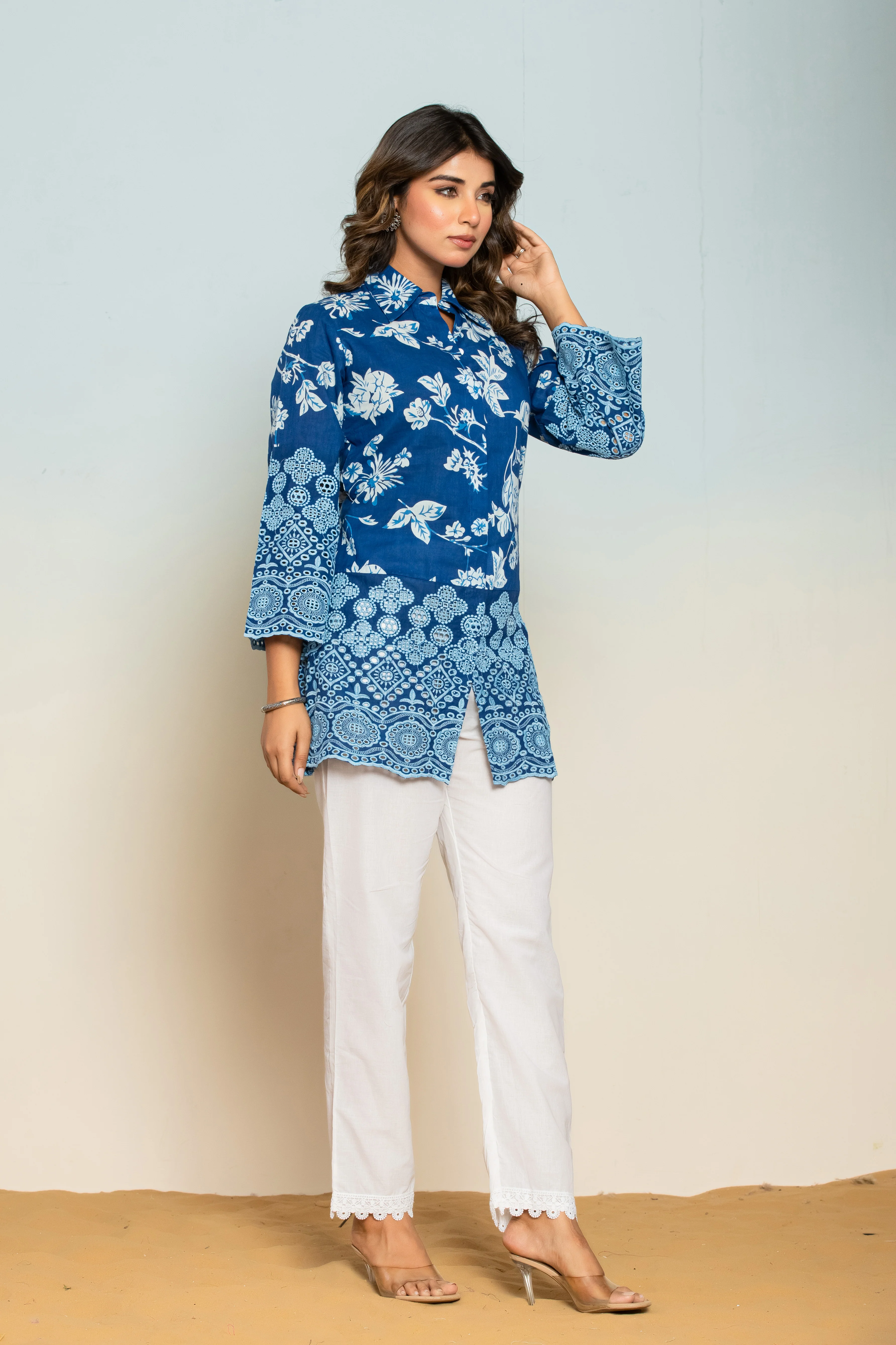 Shloka lapis Schiffli Cotton Co-ord Set - Image 5