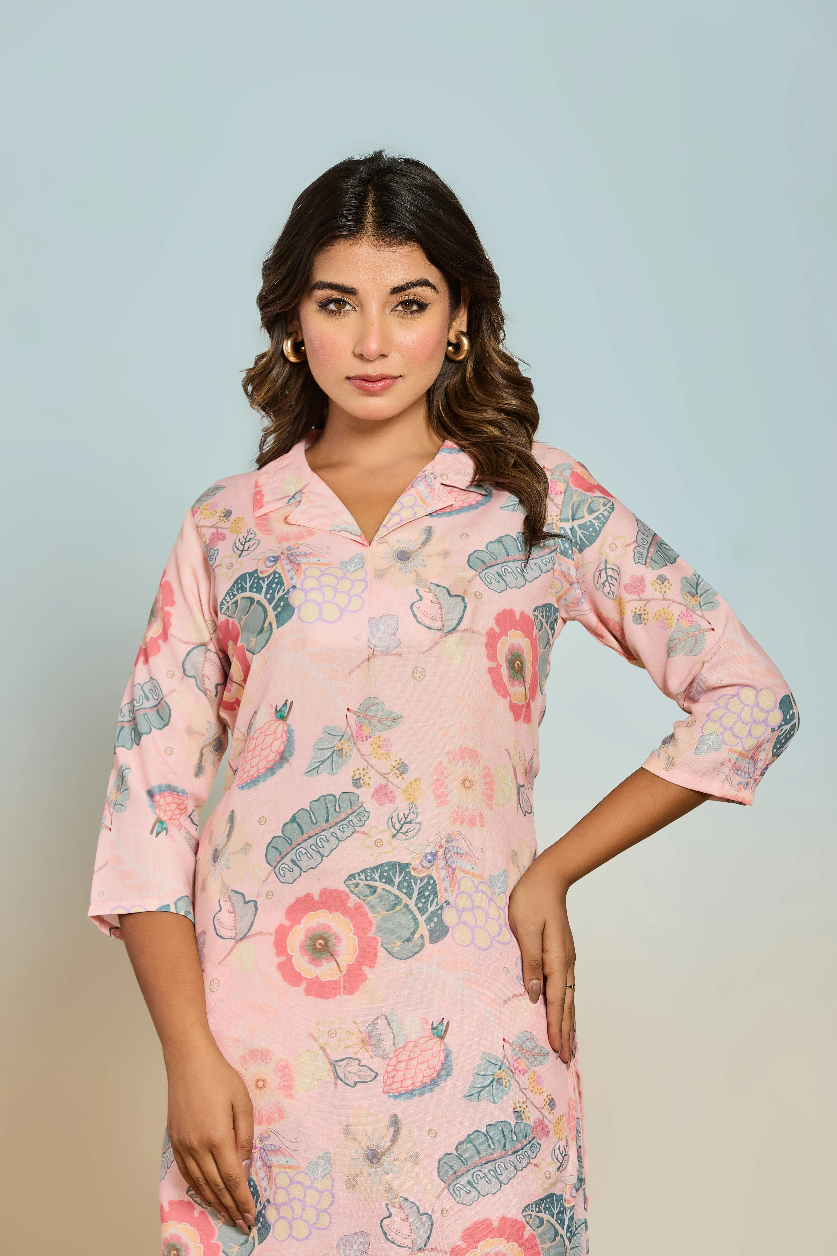 Bindiya rose linen kurta pant set - Image 2