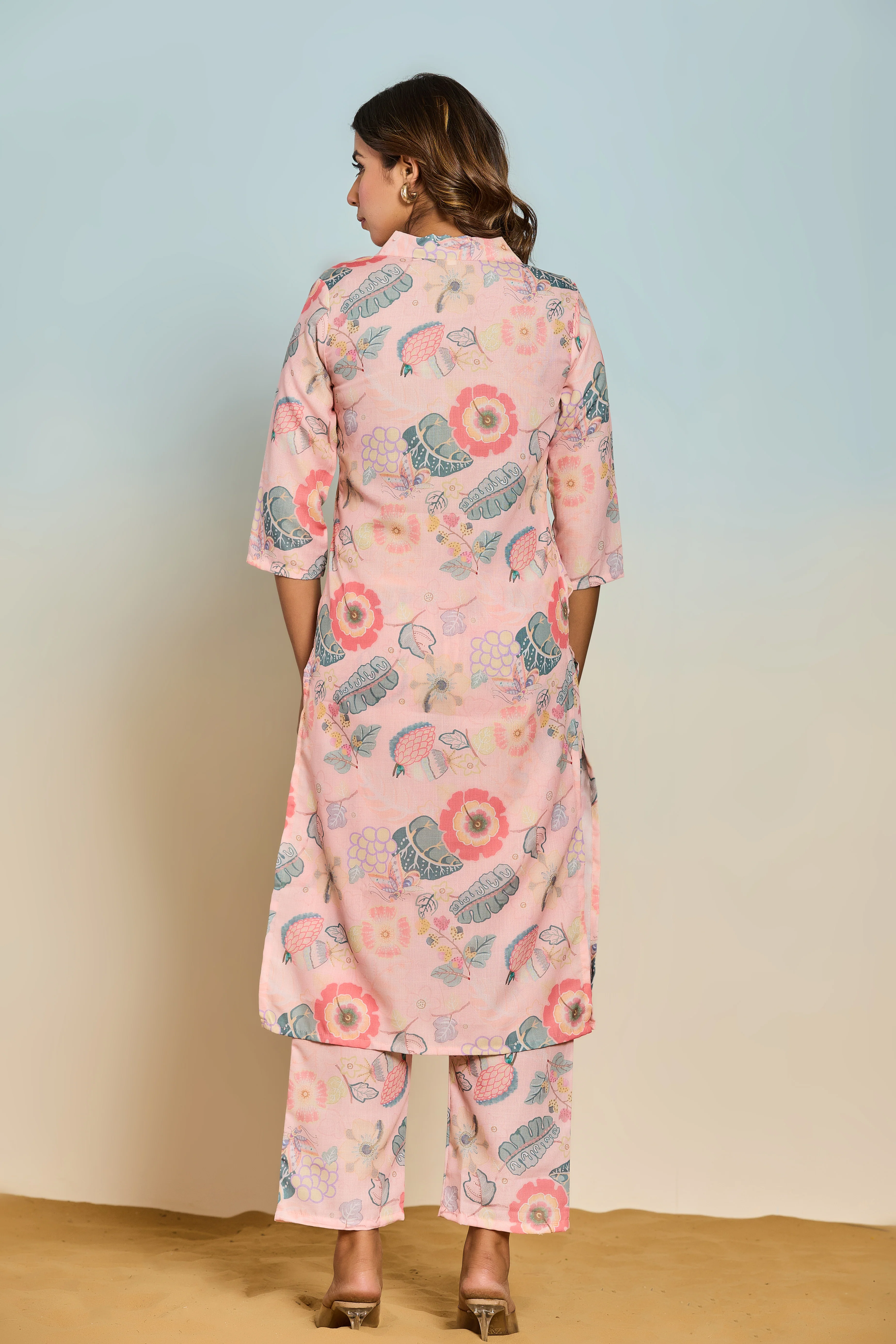 Bindiya rose linen kurta pant set - Image 3