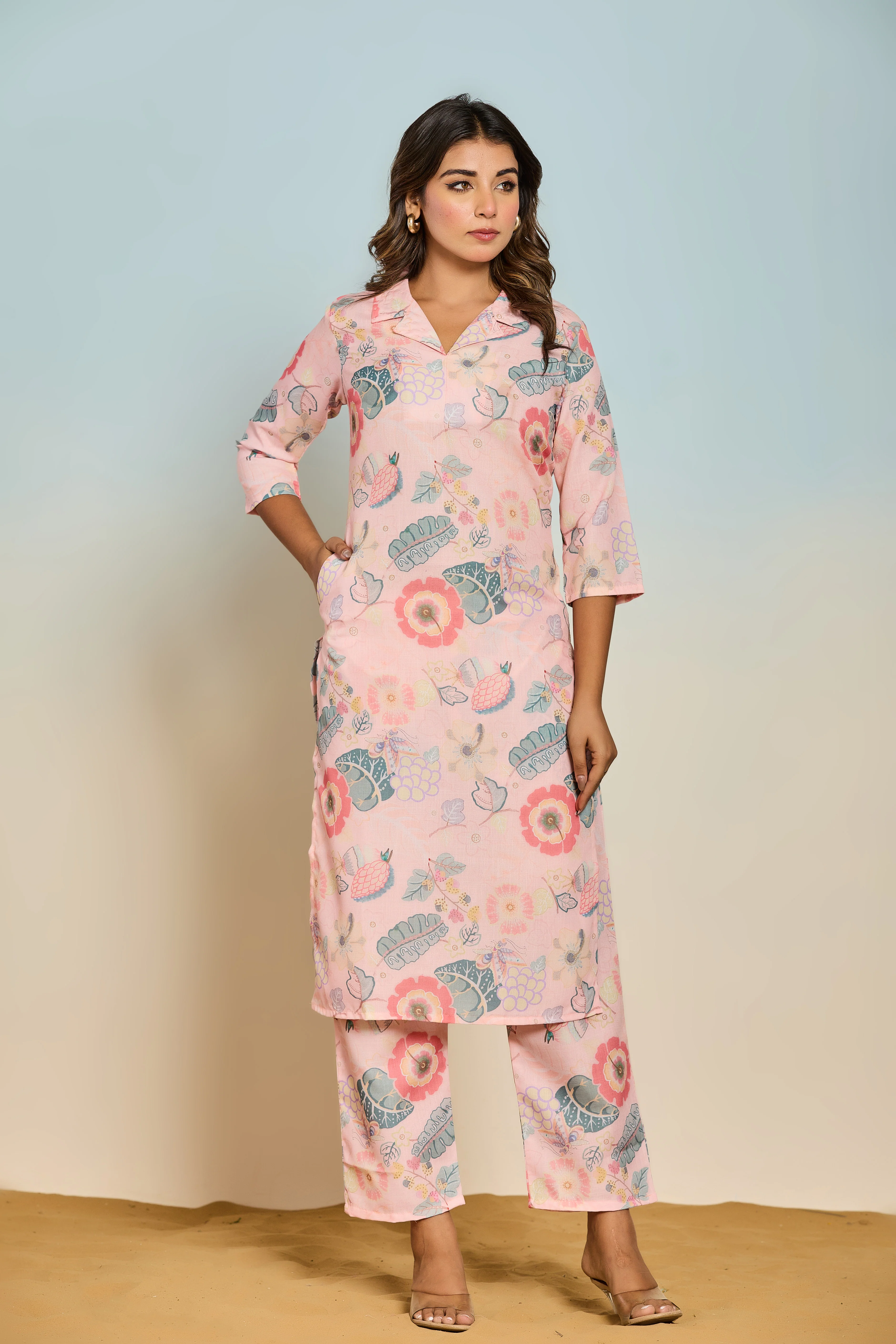 Bindiya rose linen kurta pant set - Image 4