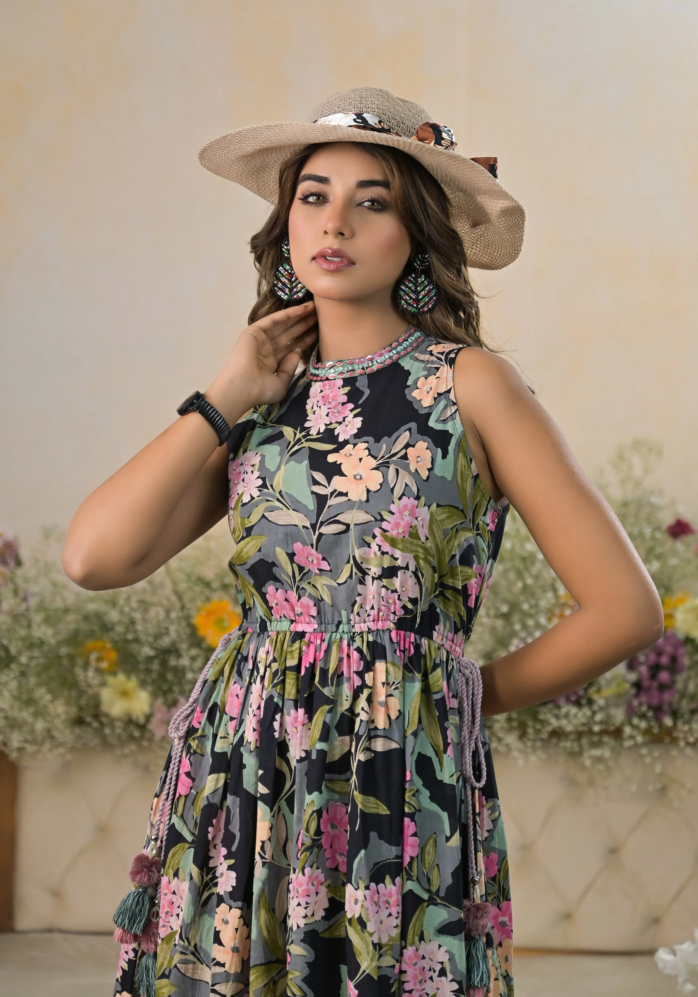 Trinity Jade Floral Handwork Cotton Midi Dress - Image 2