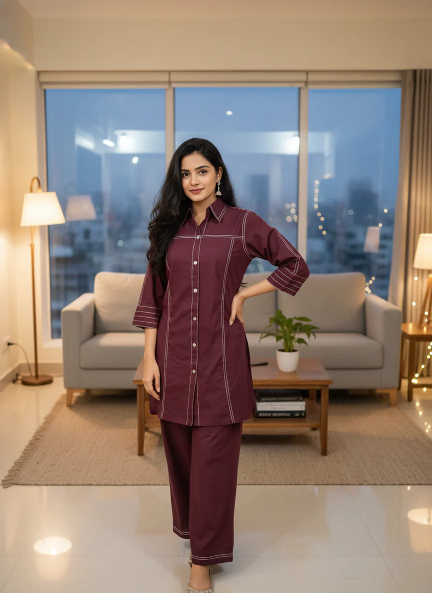 Akshara claret cotton co-ord set - Image 2