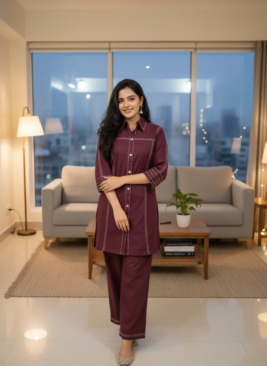 Akshara claret cotton co-ord set - Image 3