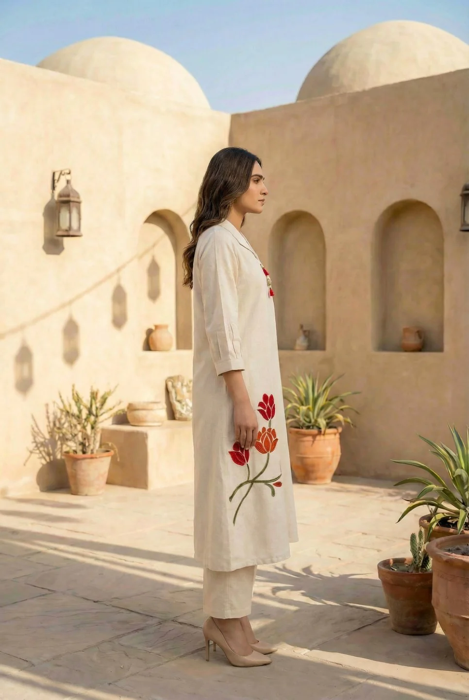 Sargi Harp embroidery Cotton kurta pant set - Image 3