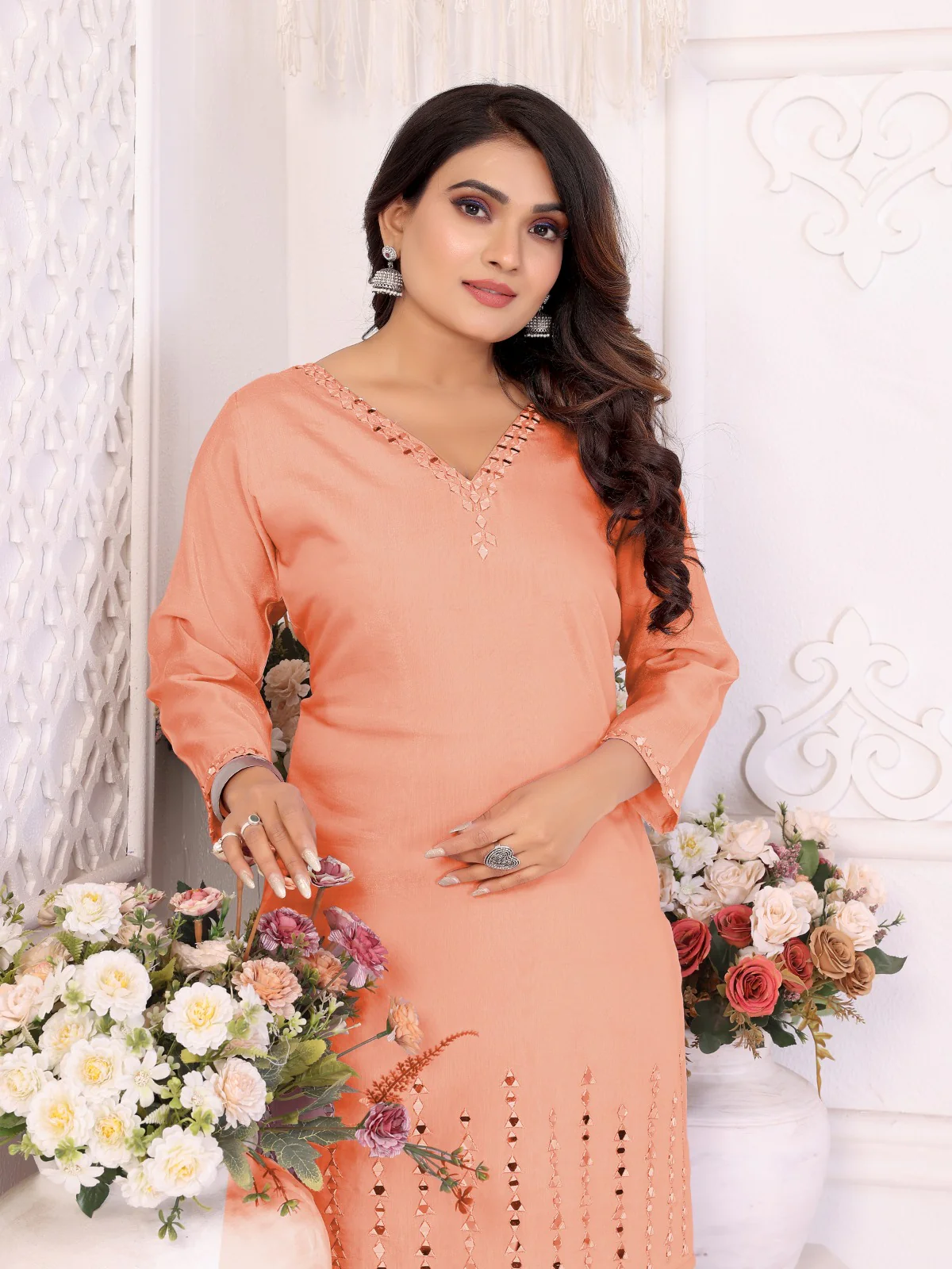 Divya Peach Mirror Work Co-ord Set - Image 2