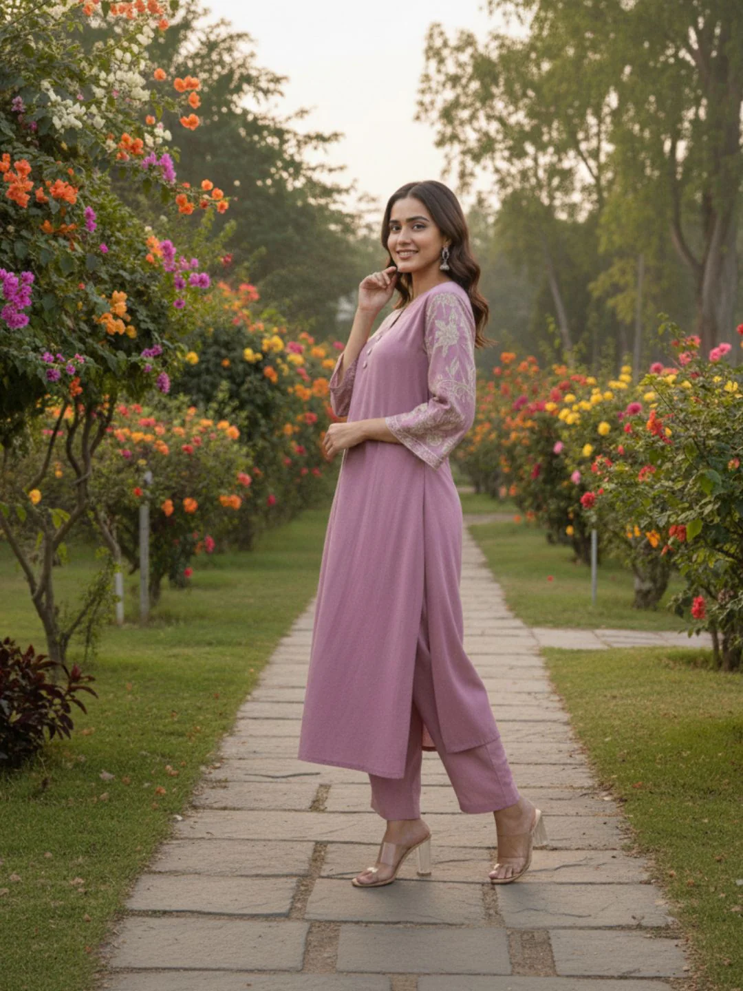 Sumaiya flamingo embroidery kurta pant set - Image 3