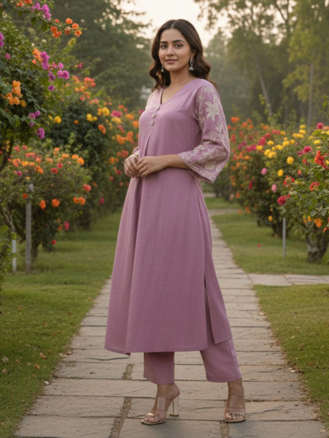 Sumaiya flamingo embroidery kurta pant set - Image 4
