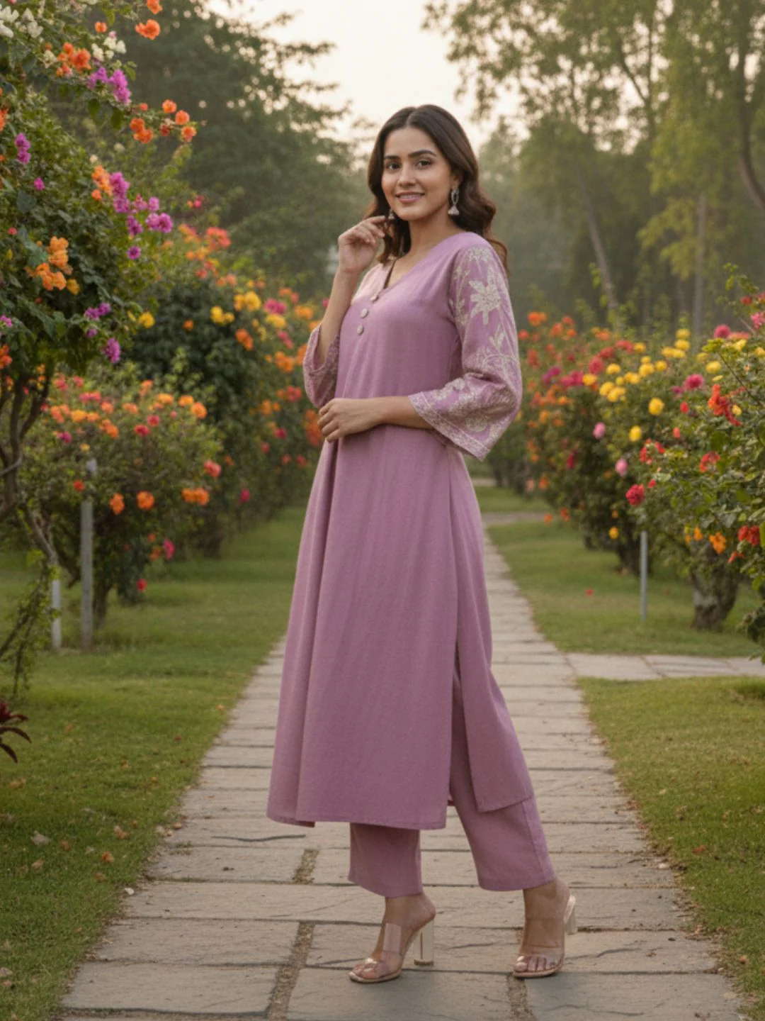Sumaiya flamingo embroidery kurta pant set - Image 6