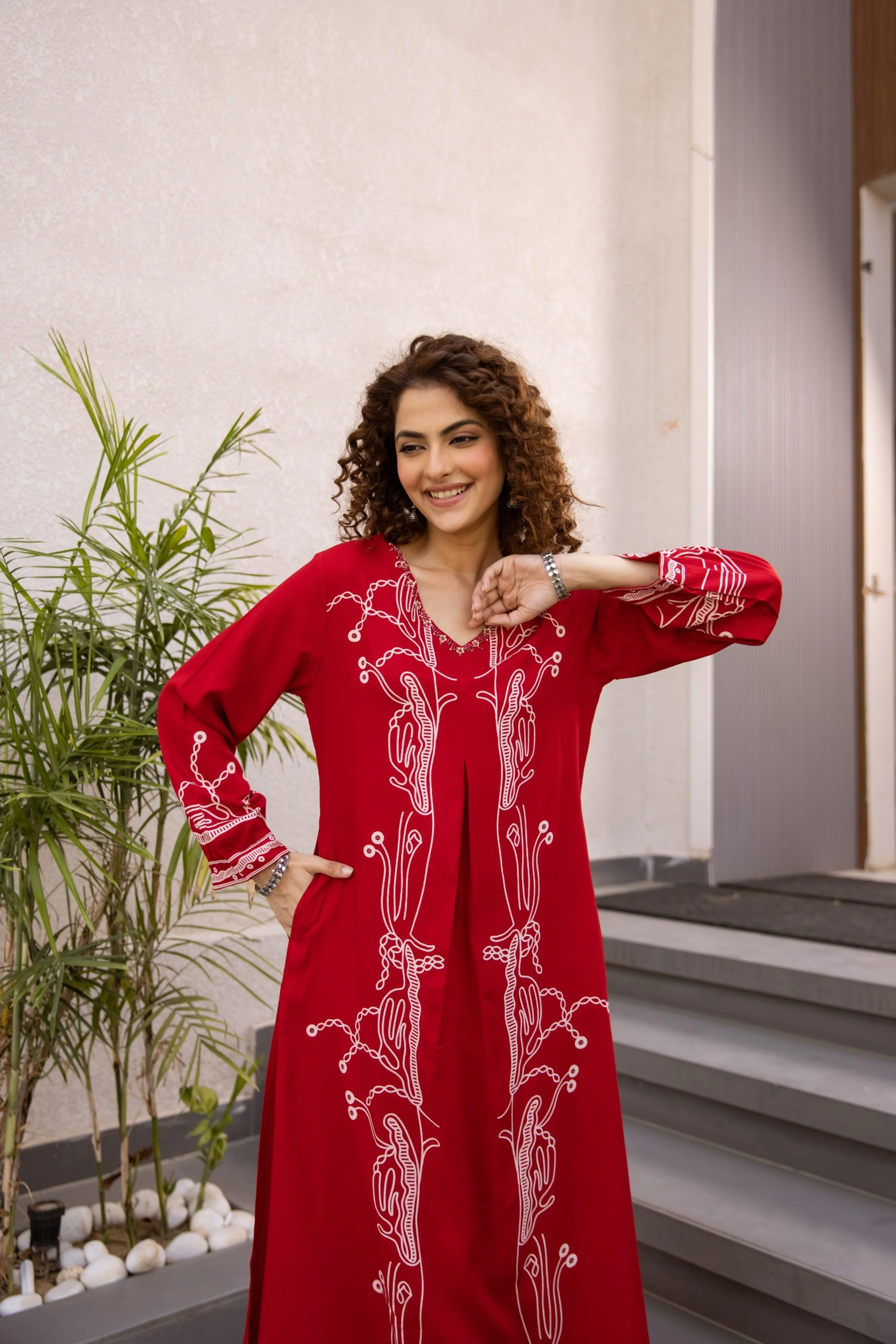 Kabool Crimson Printed Kurta Pant Set - Image 5