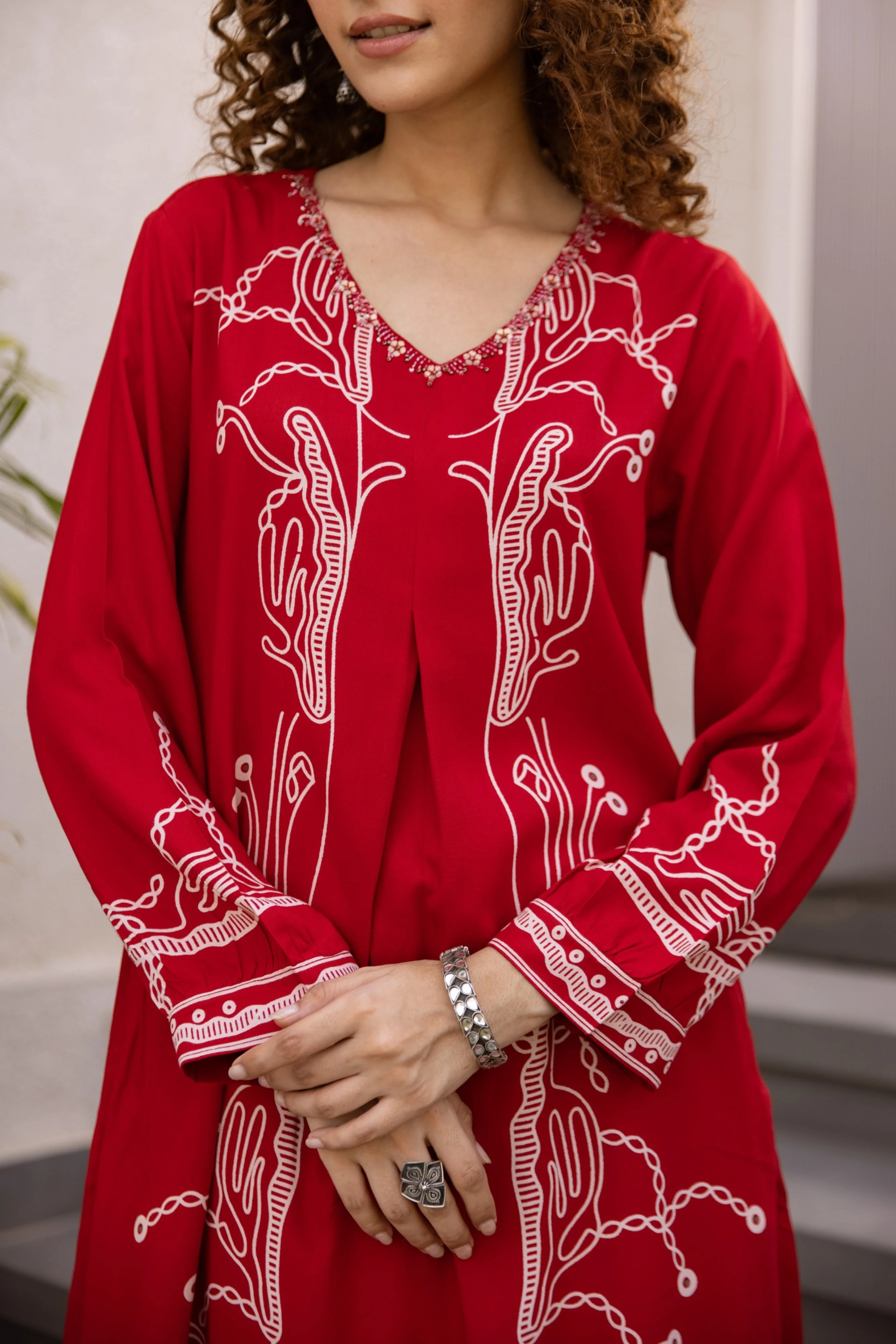 Kabool Crimson Printed Kurta Pant Set - Image 7