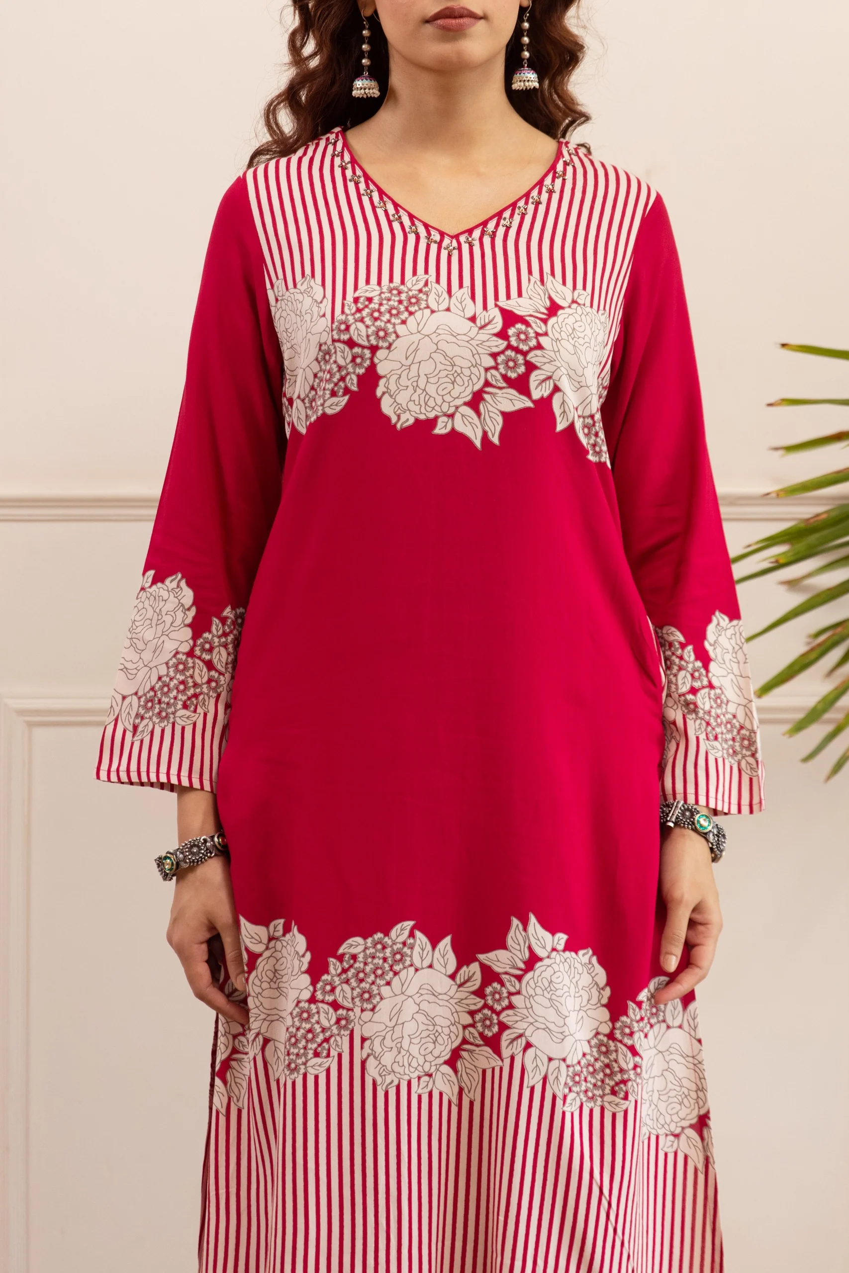 Kabool Rose Printed Kurta Pant Set - Image 6