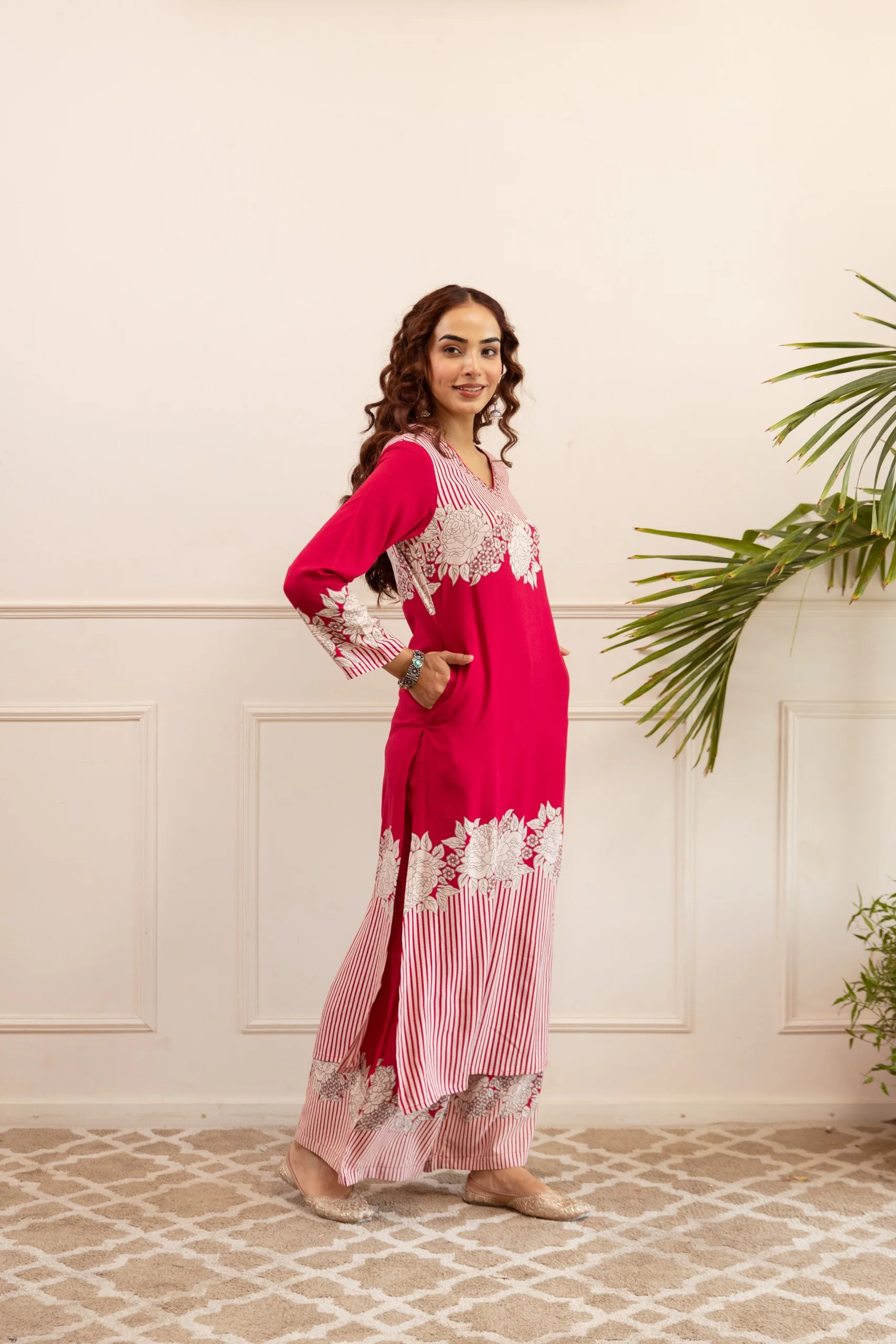 Kabool Rose Printed Kurta Pant Set - Image 7