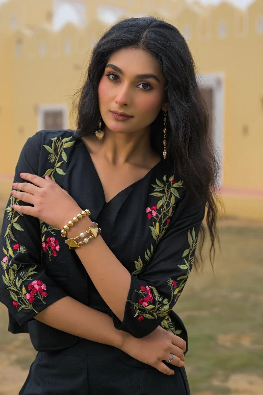 Mayri Sable embroidery jacket cotton co-ord set - Image 2
