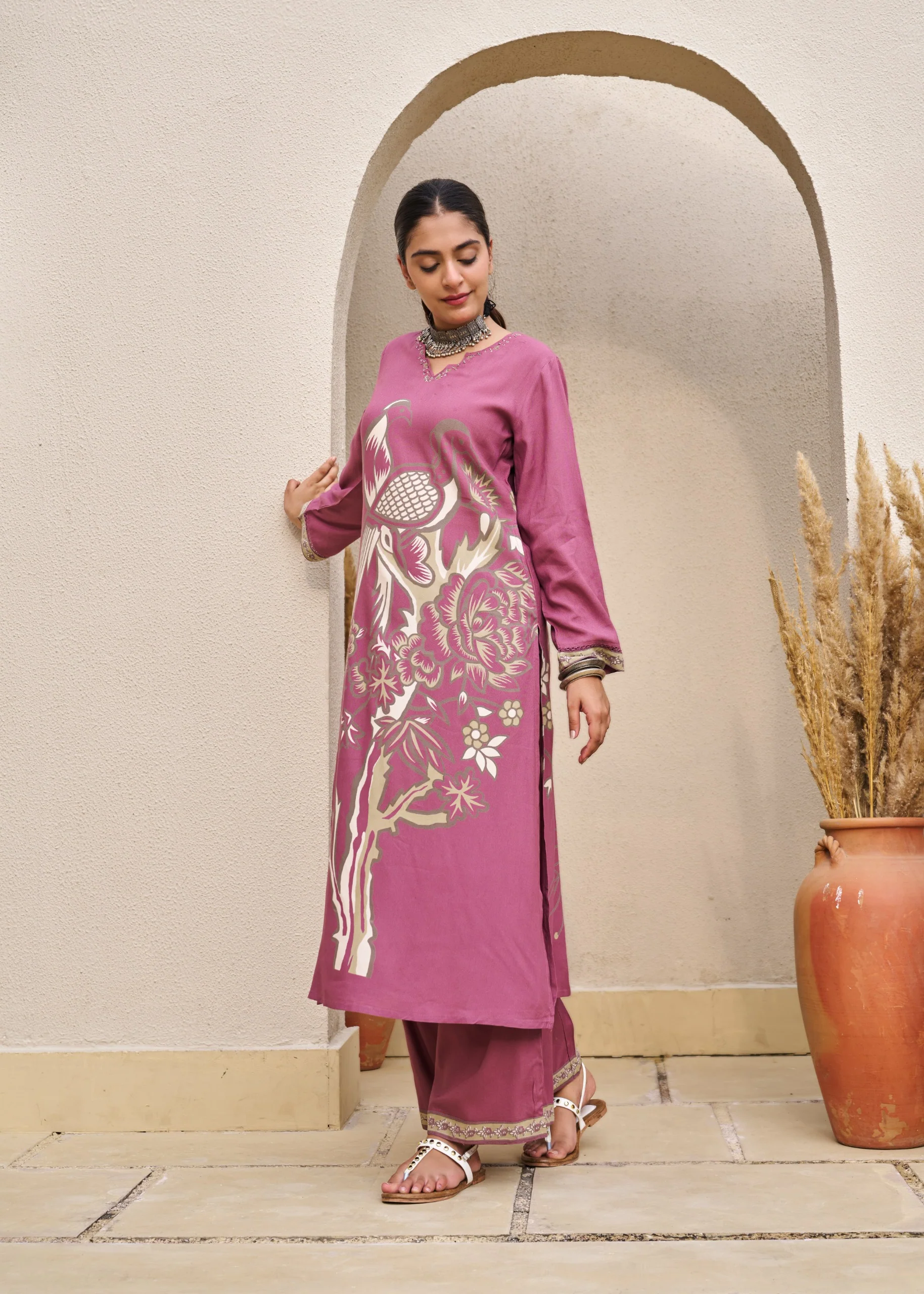 Kabool Blush Printed Kurta Pant Set - Image 4