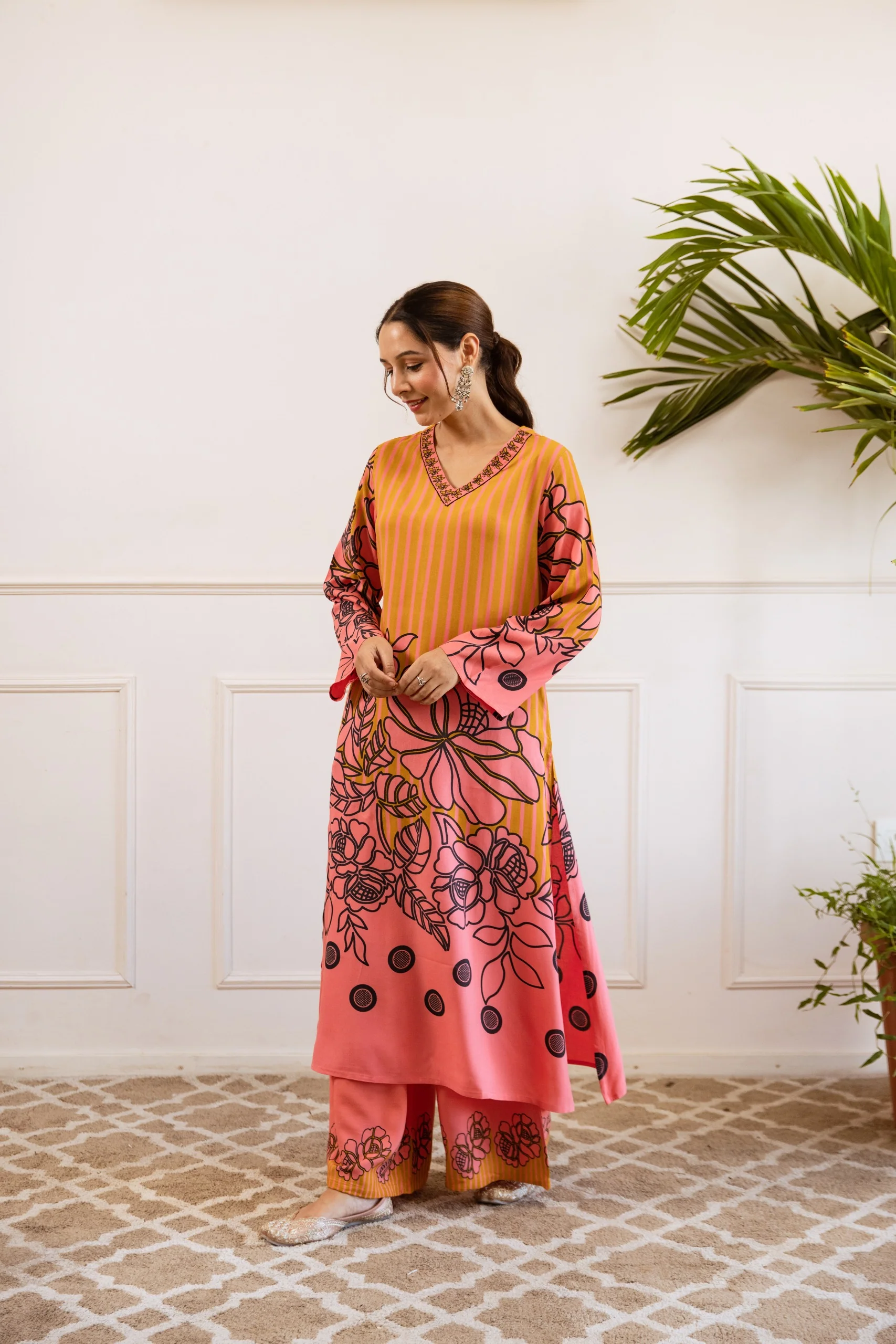 Bakul Apricot Printed Kurta Pant Set - Image 5