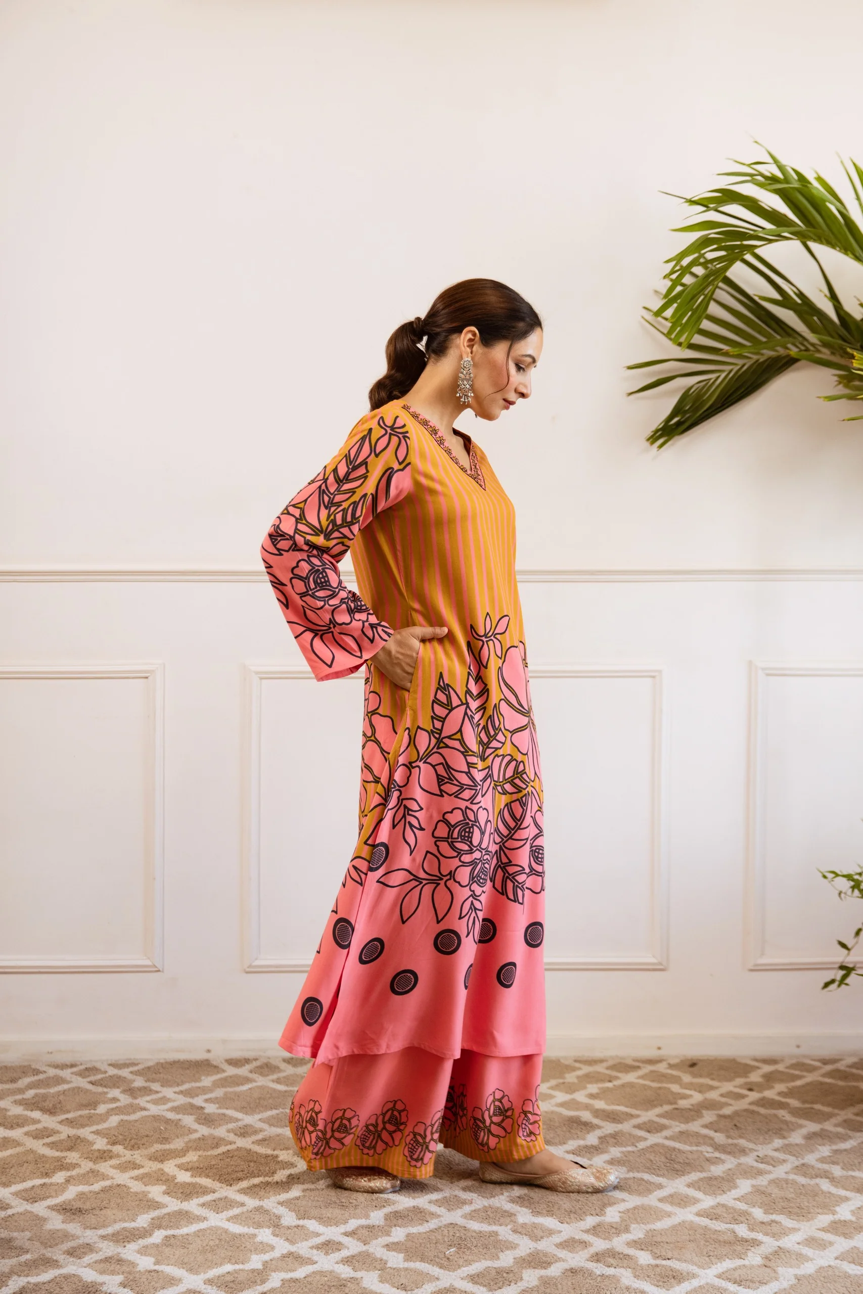 Bakul Apricot Printed Kurta Pant Set - Image 6