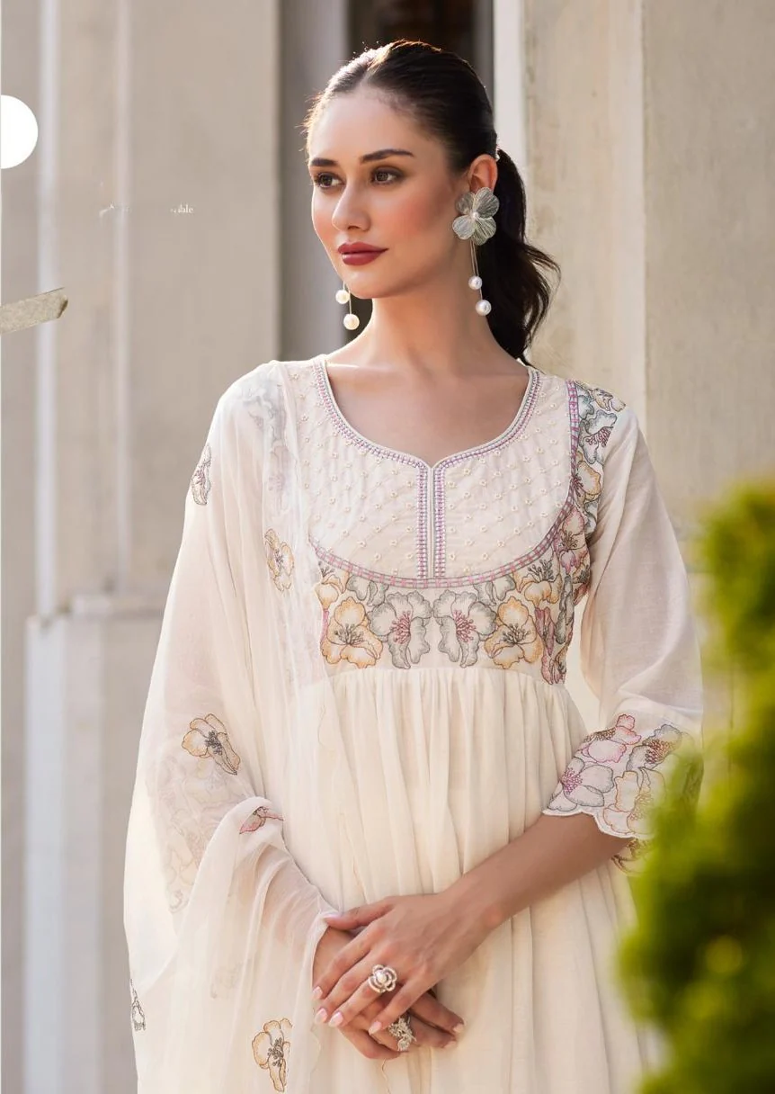 Rubina Pearl Cotton Mul Embroidery Premium Anarkali Suit Set - Image 2