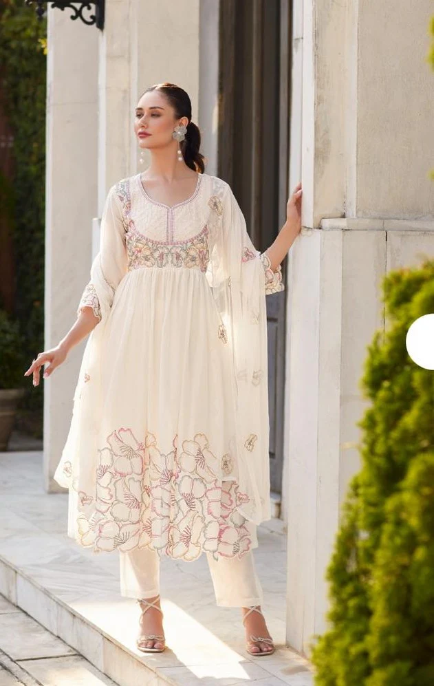 Rubina Pearl Cotton Mul Embroidery Premium Anarkali Suit Set - Image 3