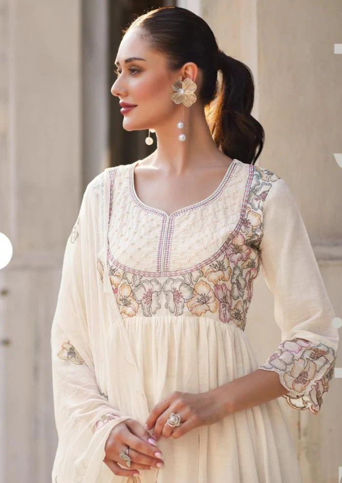 Rubina Pearl Cotton Mul Embroidery Premium Anarkali Suit Set - Image 4