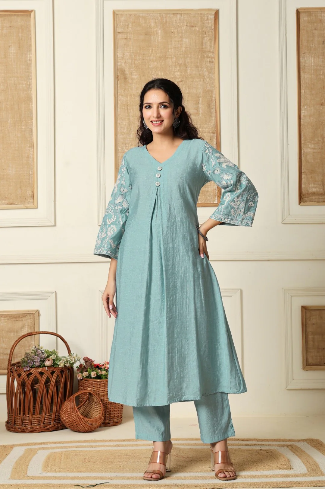 Sumaiya skyblue embroidery kurta pant set - Image 4