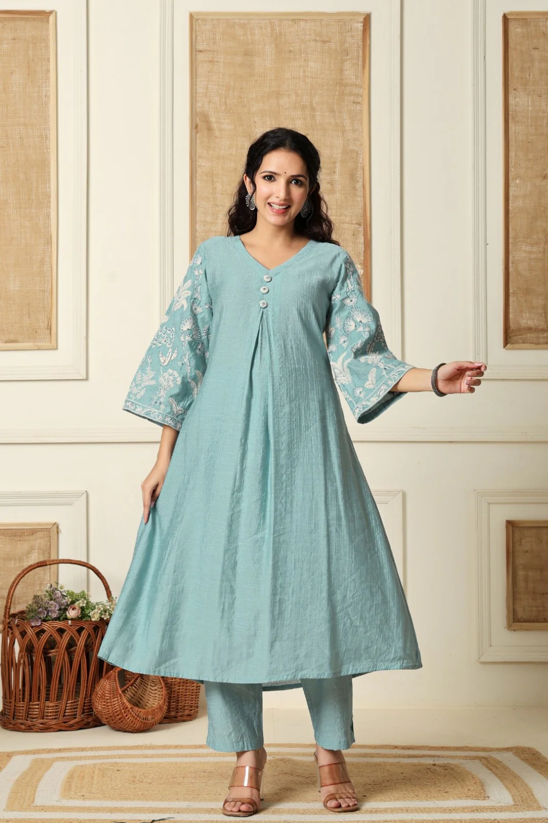 Sumaiya skyblue embroidery kurta pant set - Image 7