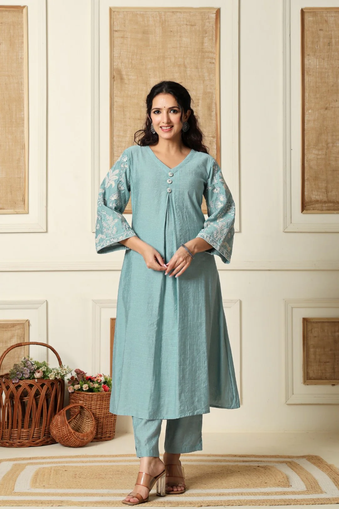 Sumaiya skyblue embroidery kurta pant set - Image 9