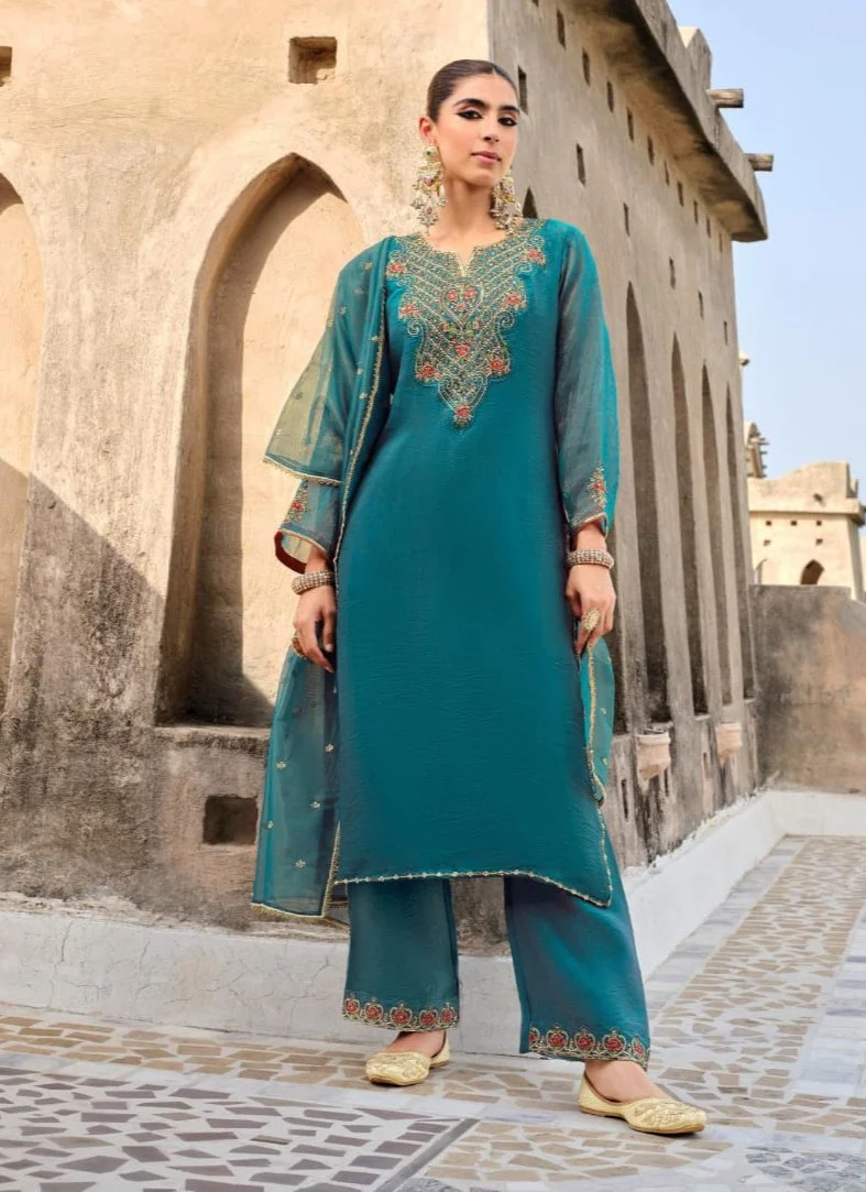 Gambhir Teal Full work suit set - Image 4