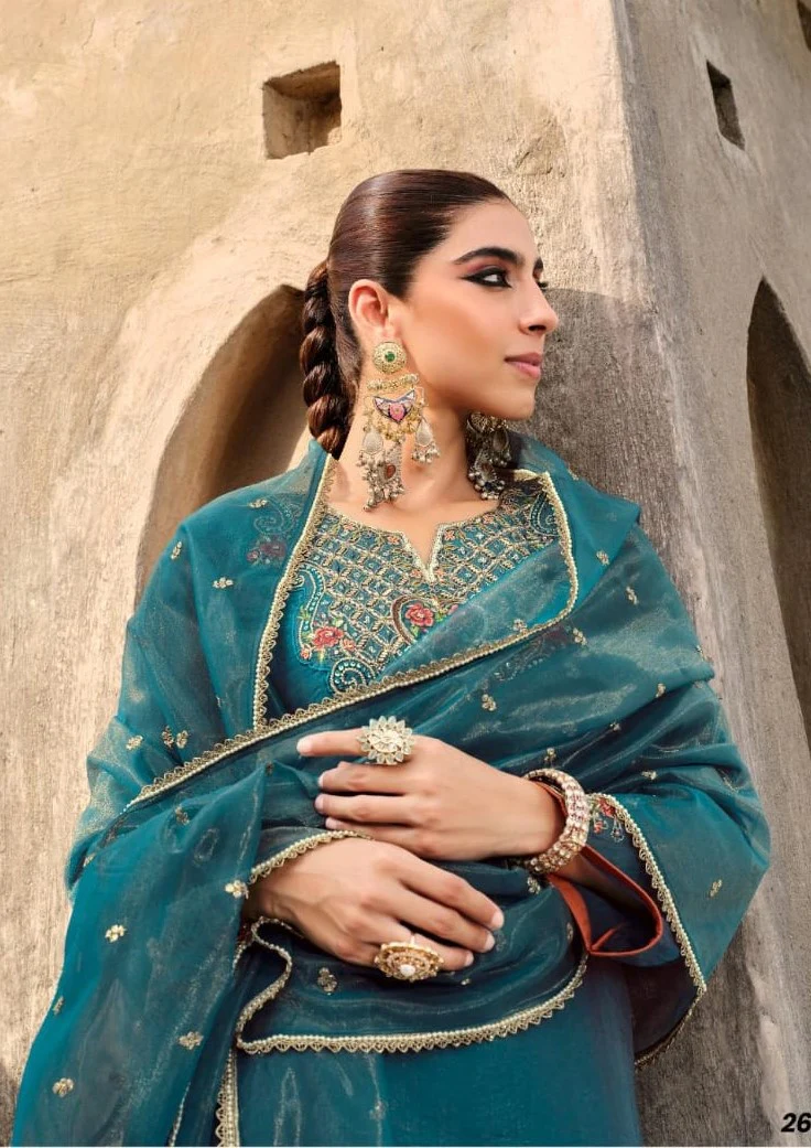 Gambhir Teal Full work suit set - Image 5