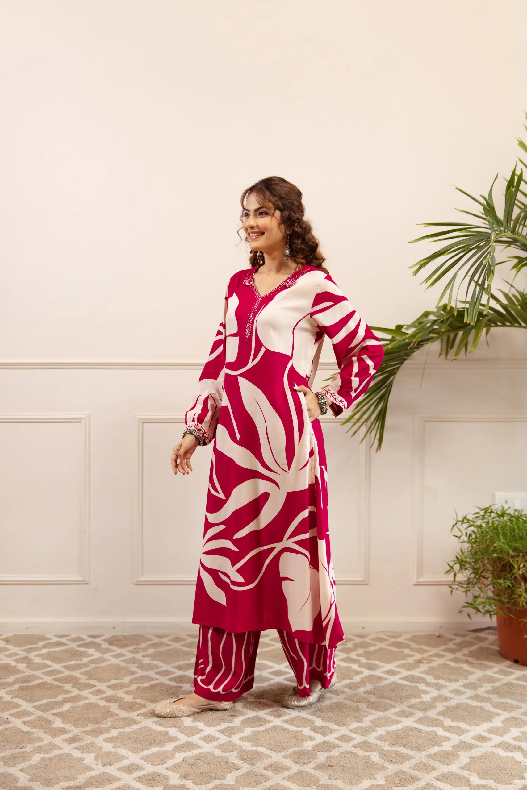 Kabool Cherry Printed Kurta Pant Set - Image 4