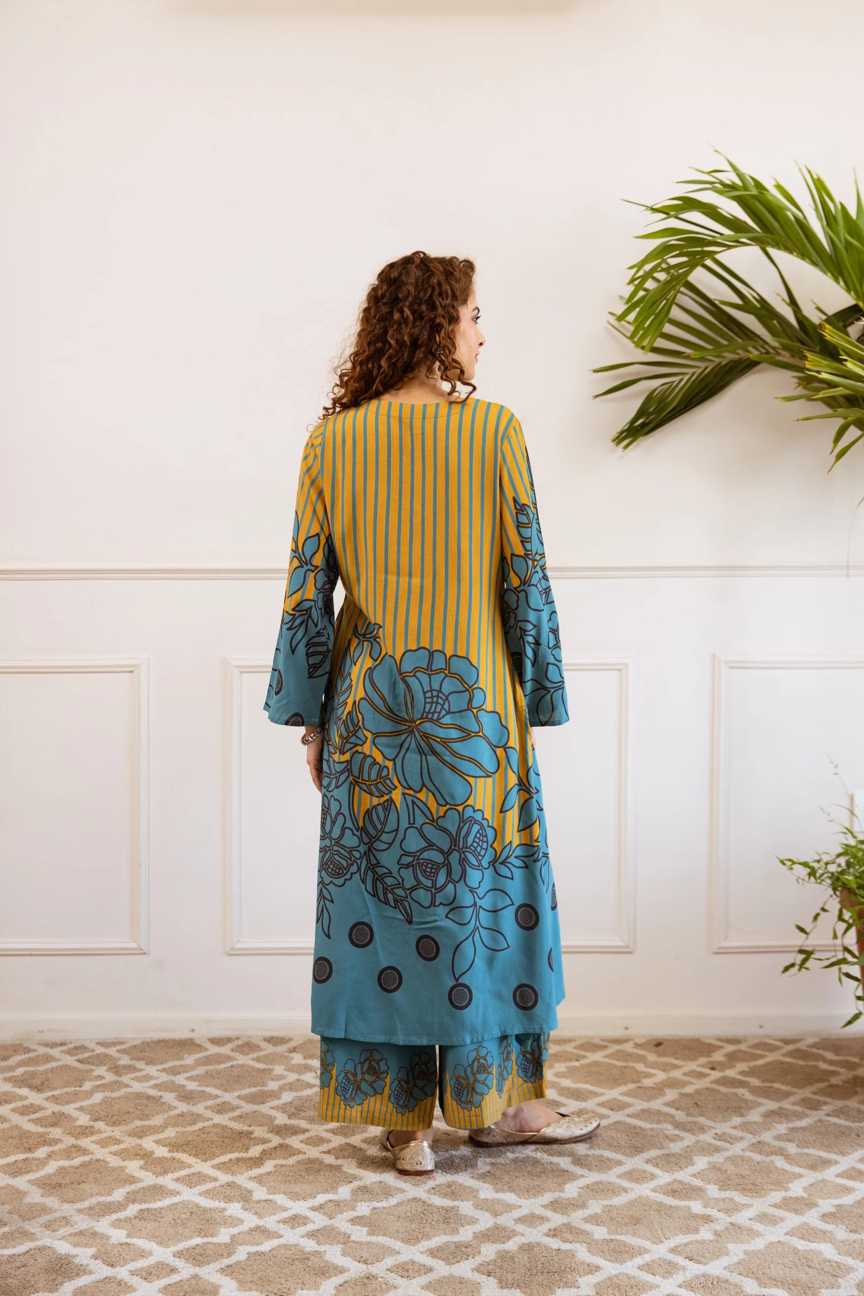 Bakul Flax Printed Cotton Kurta Pant Set - Image 3