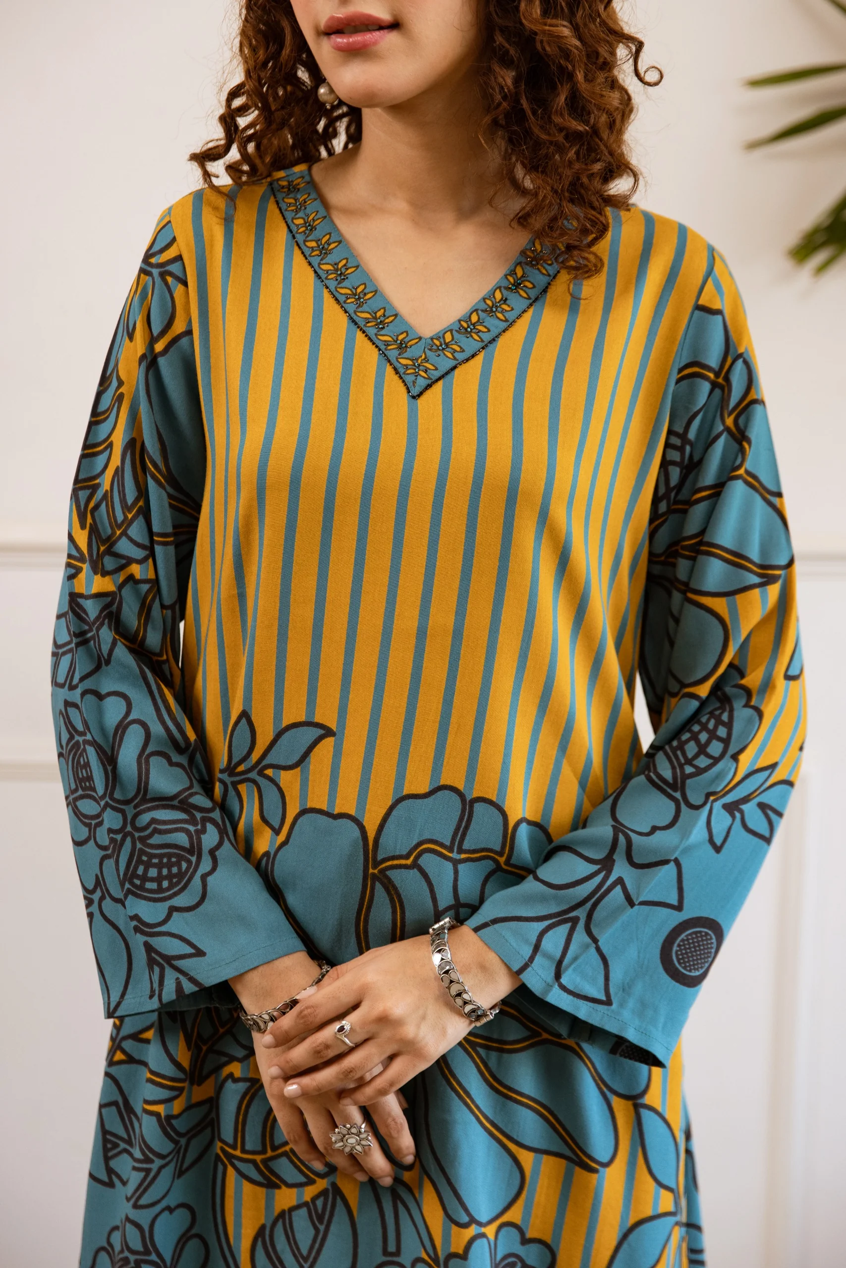 Bakul Flax Printed Cotton Kurta Pant Set - Image 4