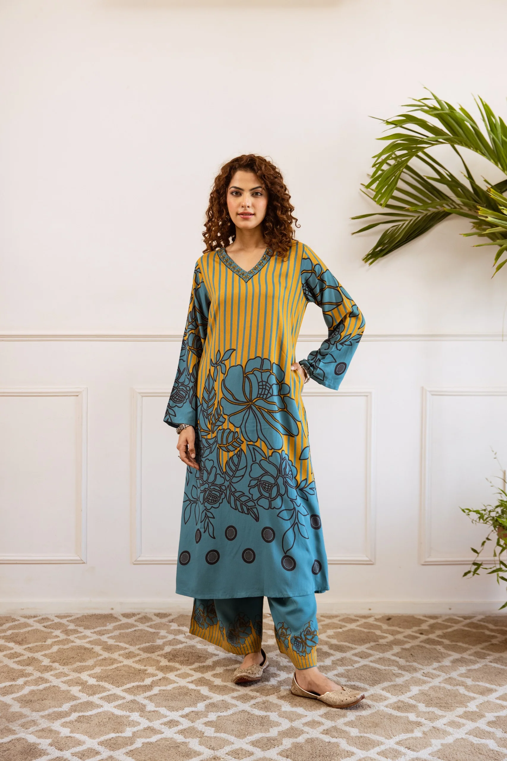 Bakul Flax Printed Cotton Kurta Pant Set - Image 5