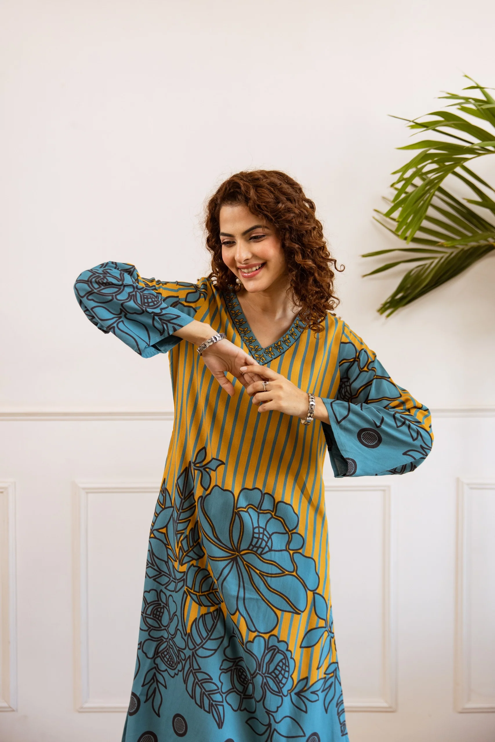 Bakul Flax Printed Cotton Kurta Pant Set - Image 6