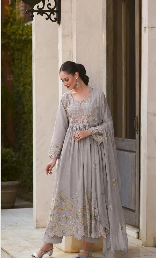 Rubina Cloud Cotton Mul Embroidery Premium Anarkali Suit Set - Image 3