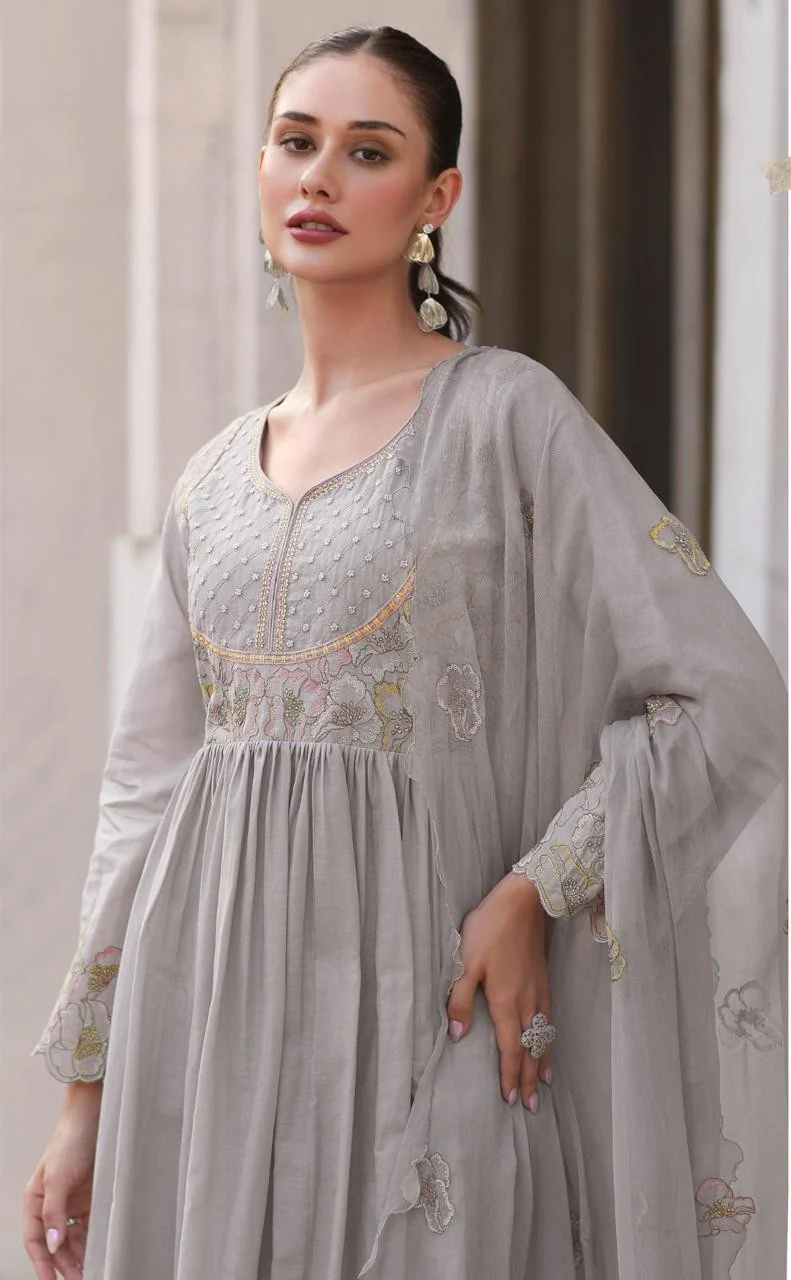 Rubina Cloud Cotton Mul Embroidery Premium Anarkali Suit Set - Image 4