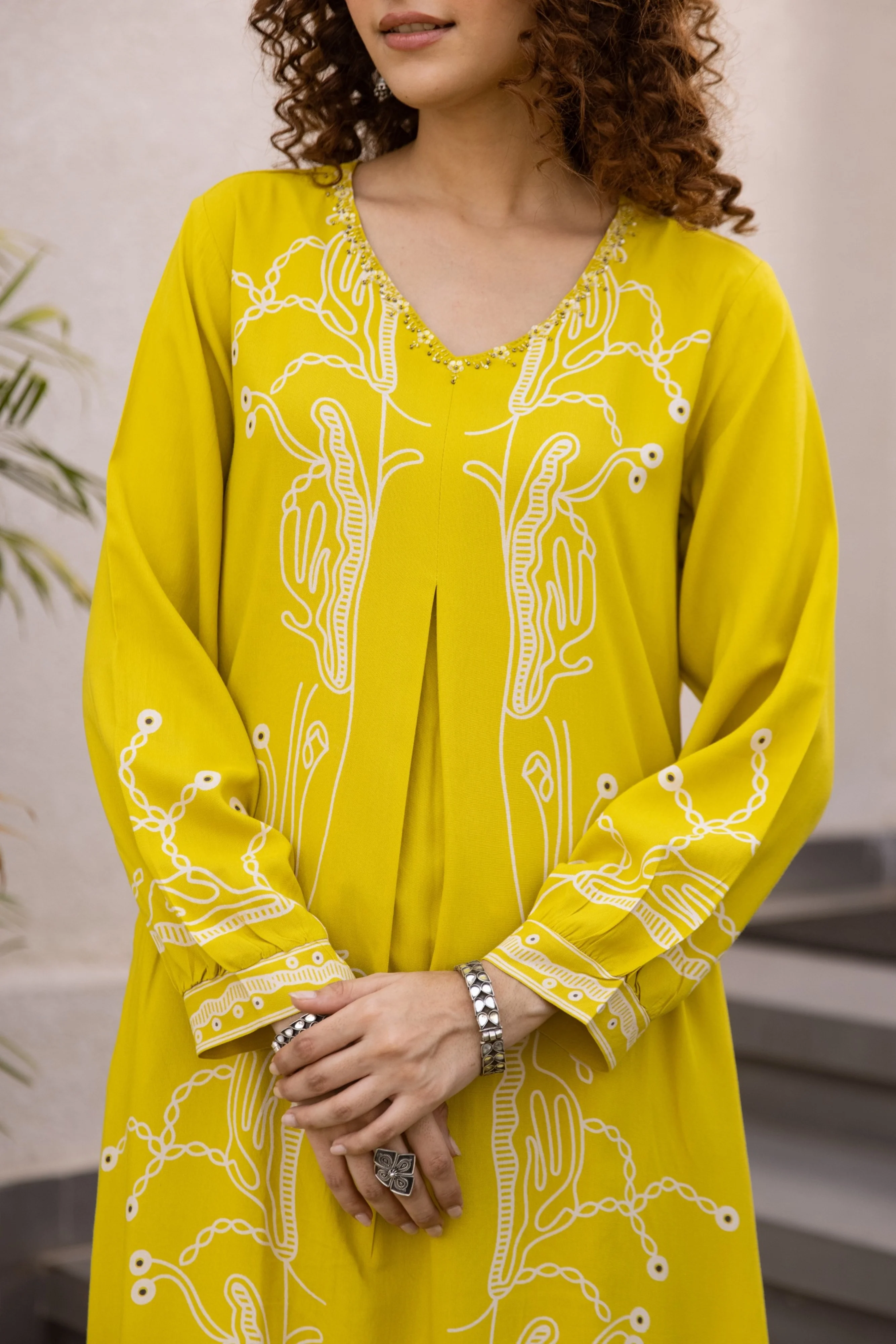 Kabool Sunshine Printed Kurta Pant Set - Image 4