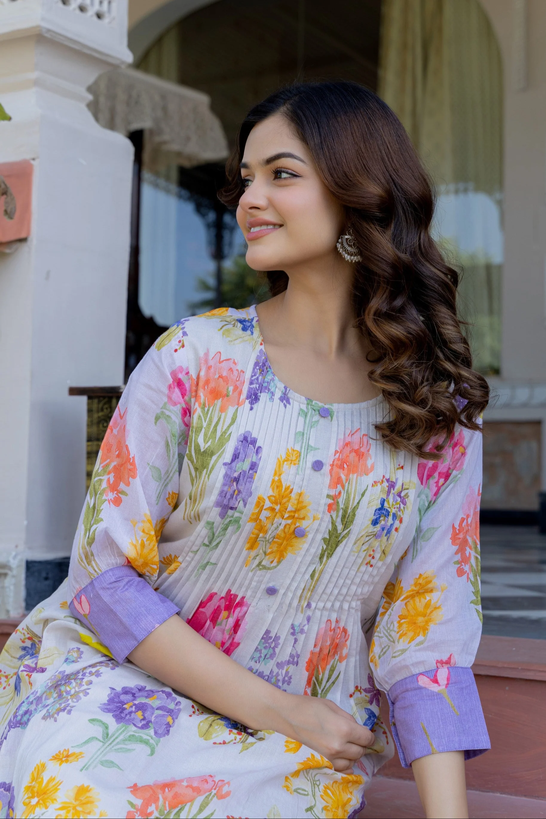 Hemal orchid Floral Cotton Kurta Pant Set - Image 2
